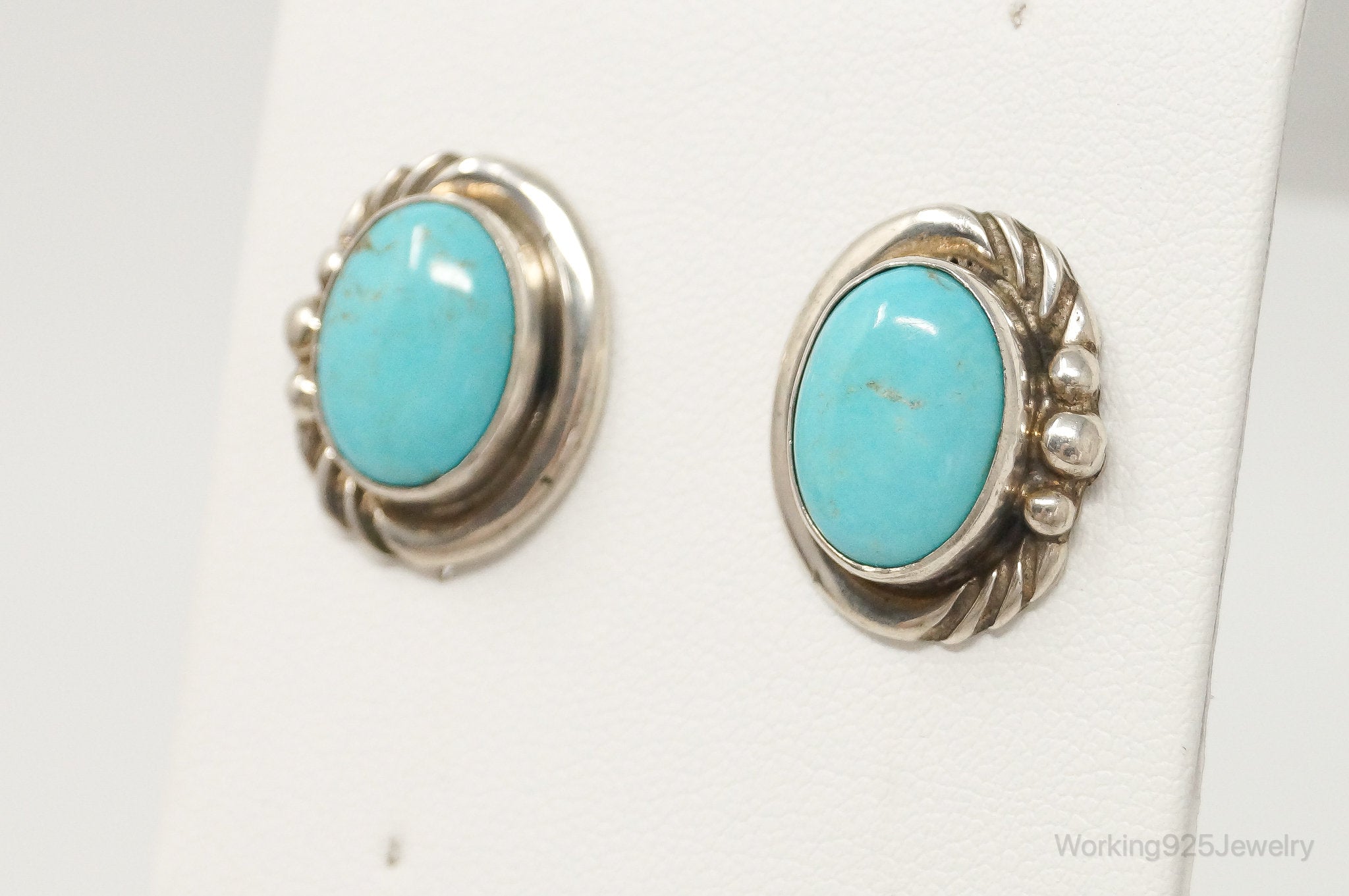 Vintage Native American E Jackson Turquoise Sterling Silver Earrings