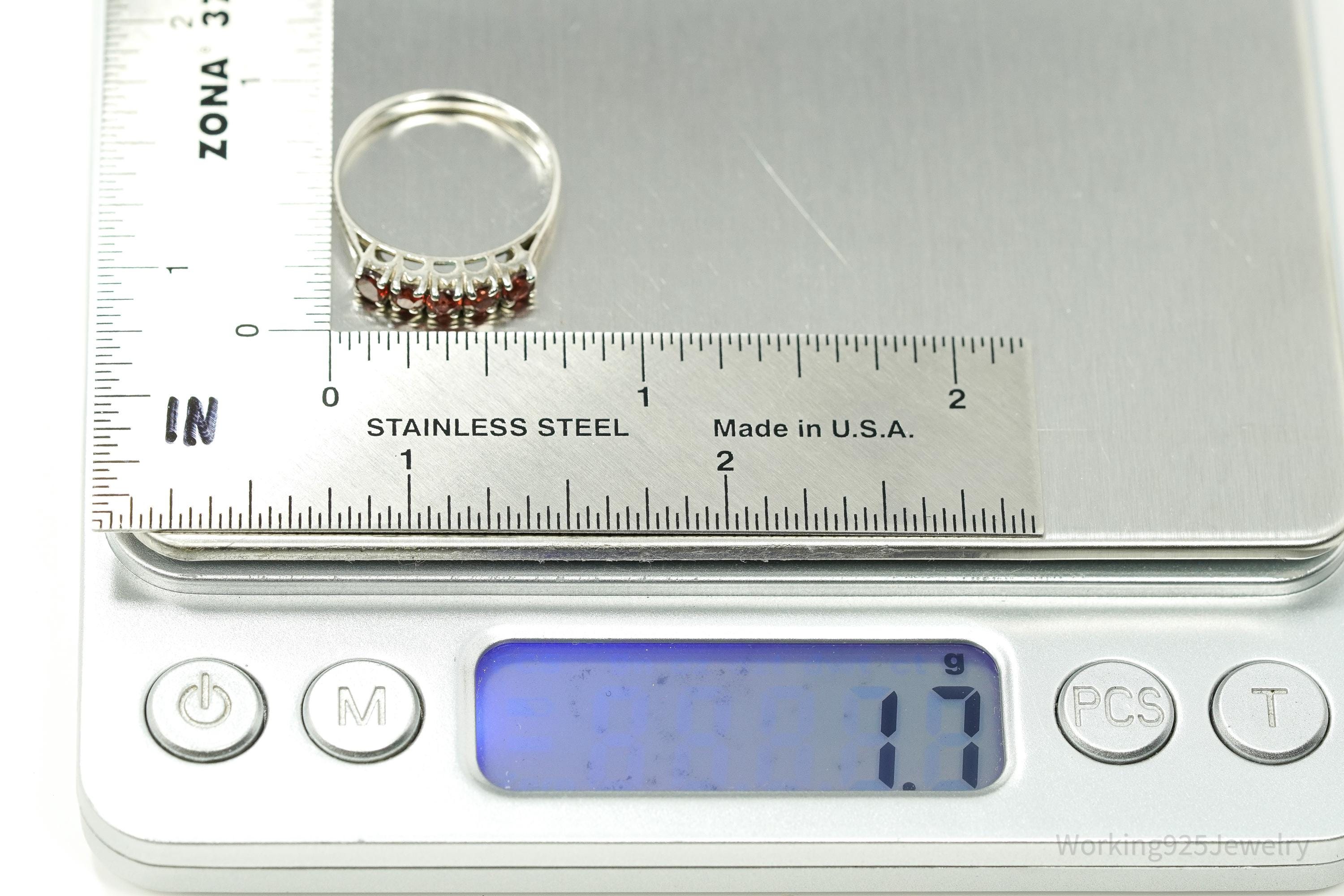 Vintage Garnet Sterling Silver Ring - Size 7.25