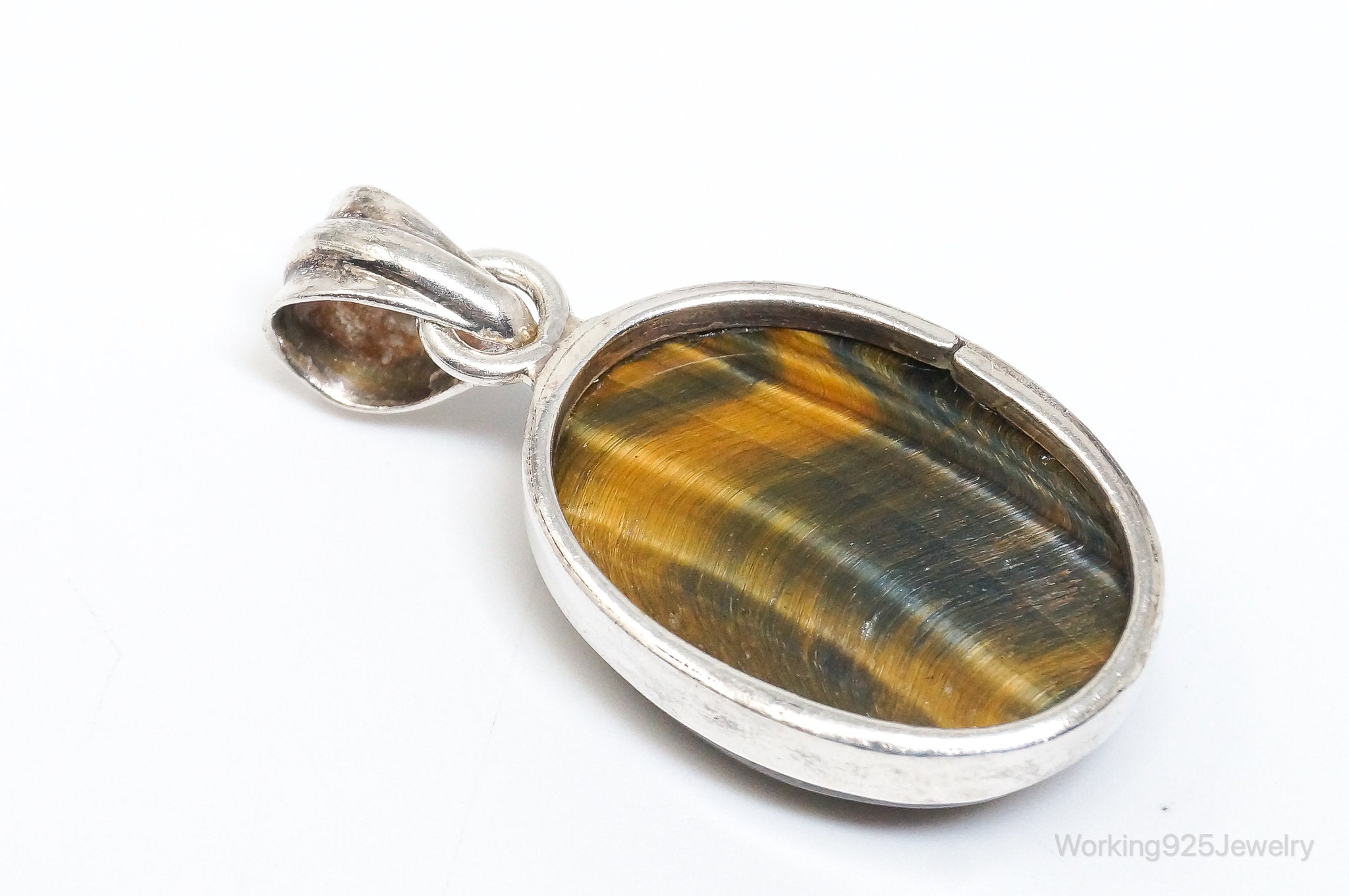 Vintage Large Tigers Eye Southwestern Style Sterling Silver Pendant