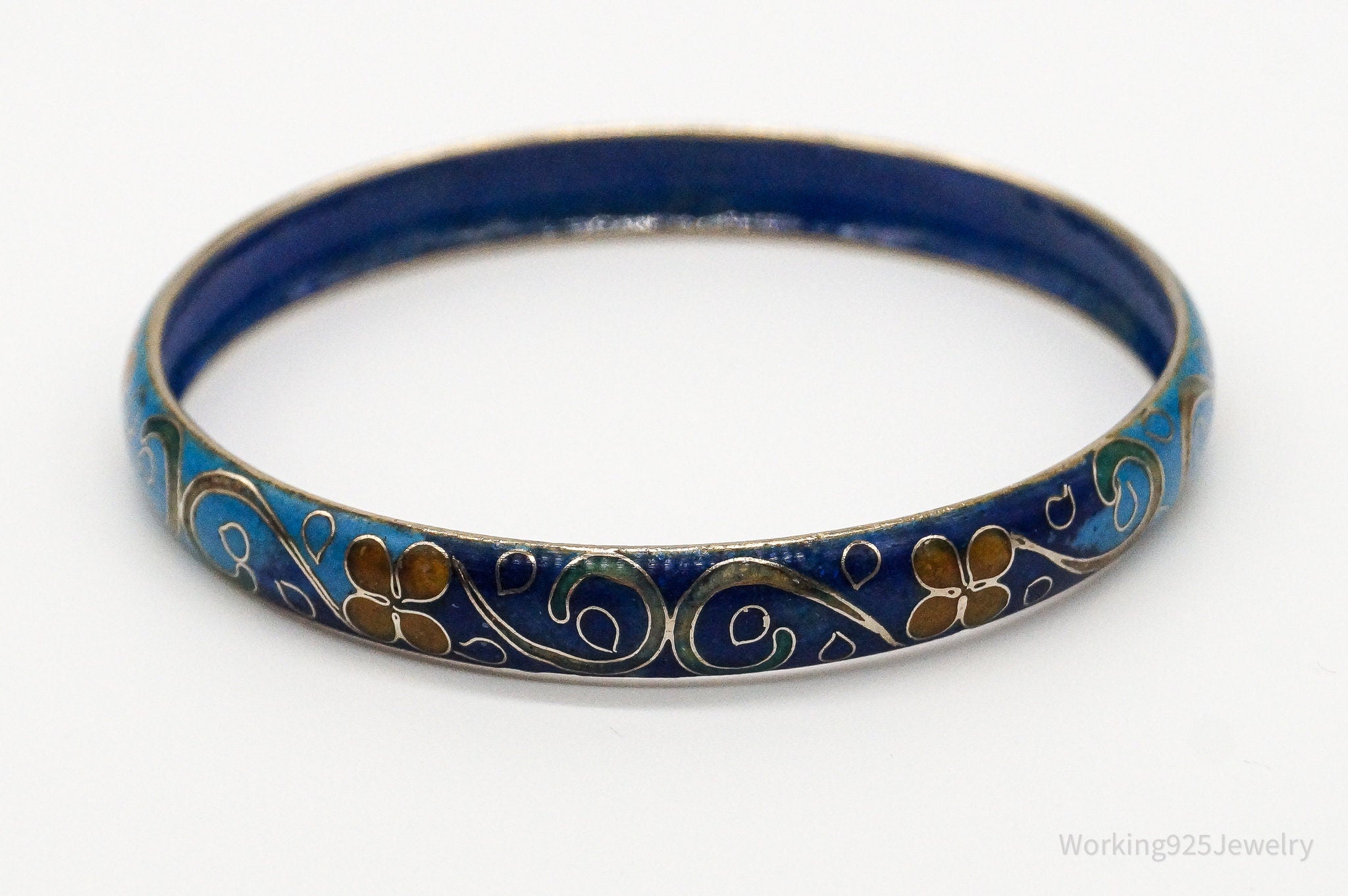 Vintage Painted Enamel Floral Art Nouveau Bangle Bracelet