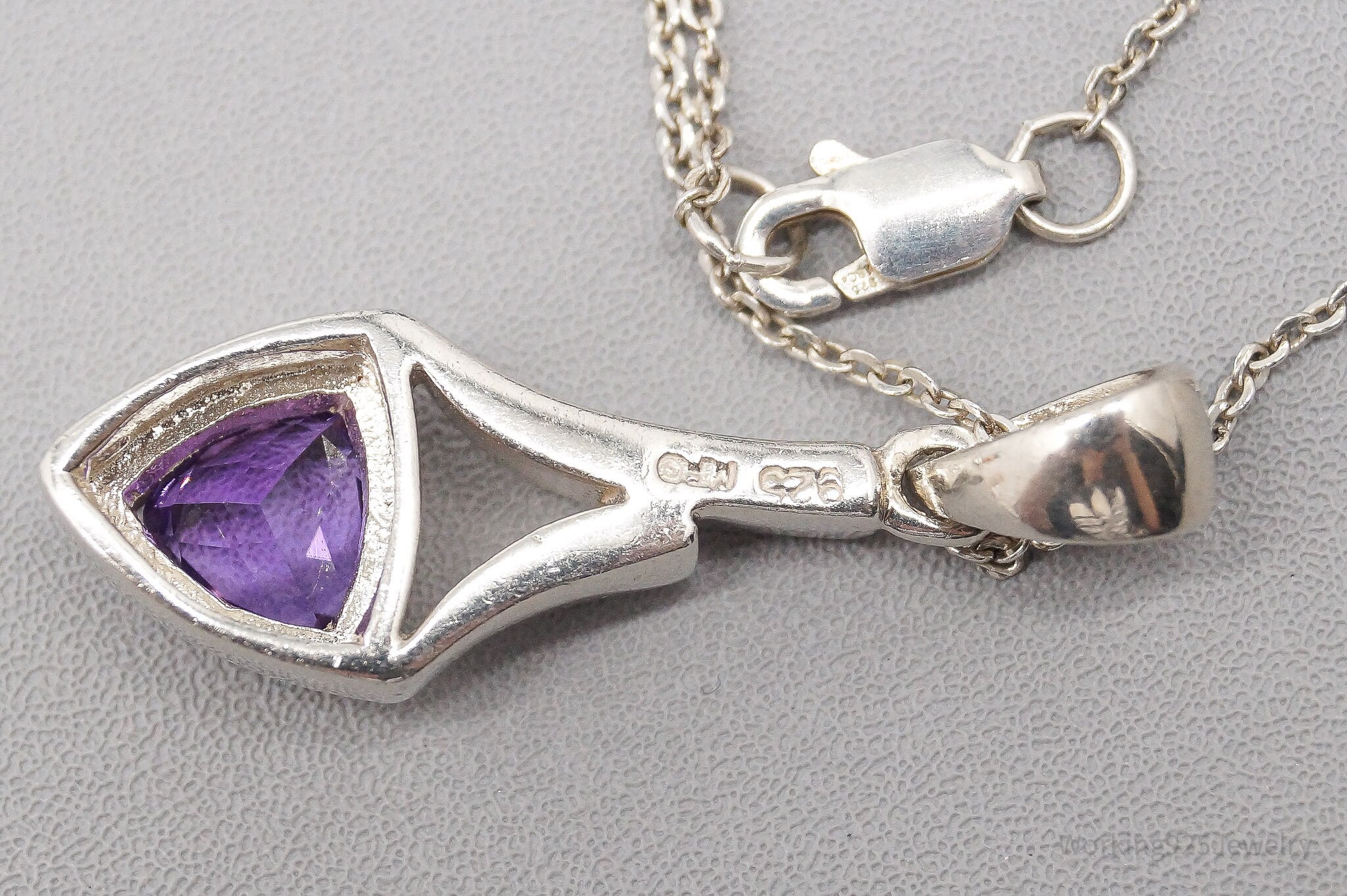 Vintage Art Deco Amethyst Sterling Silver Necklace - 16"