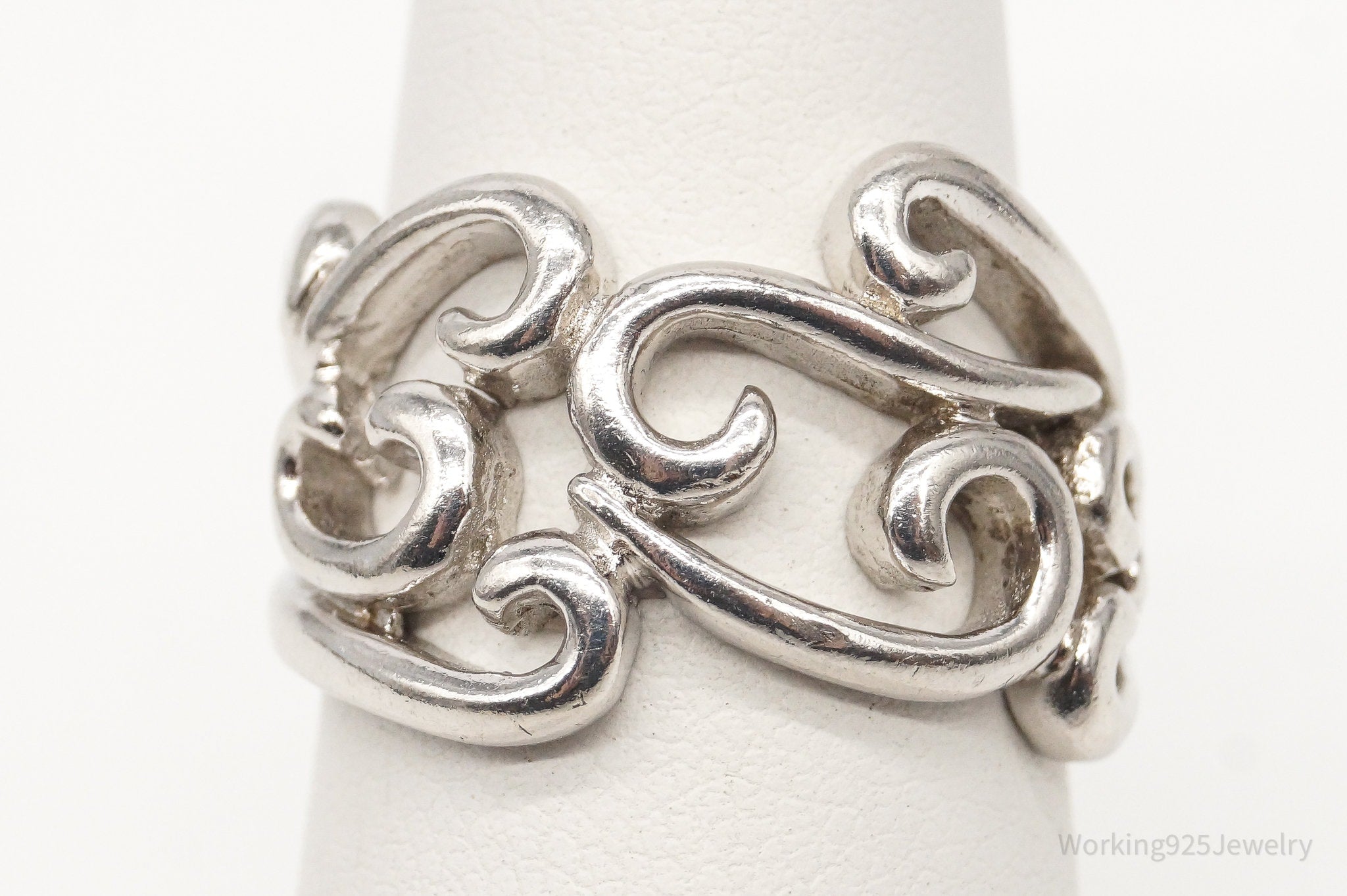 Vintage Swirl Scroll Design Sterling Silver Band Ring Size 6.5