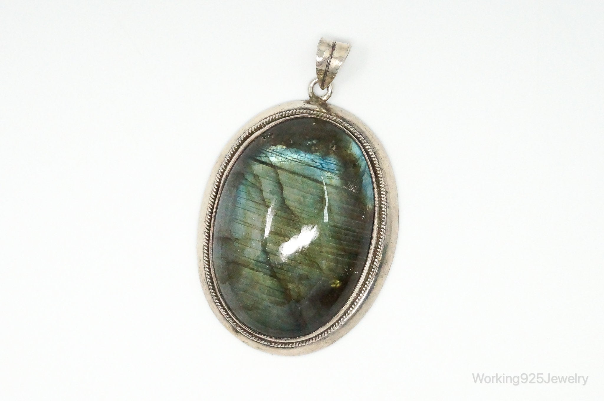 Vintage Large Labradorite Sterling Silver Necklace Pendant