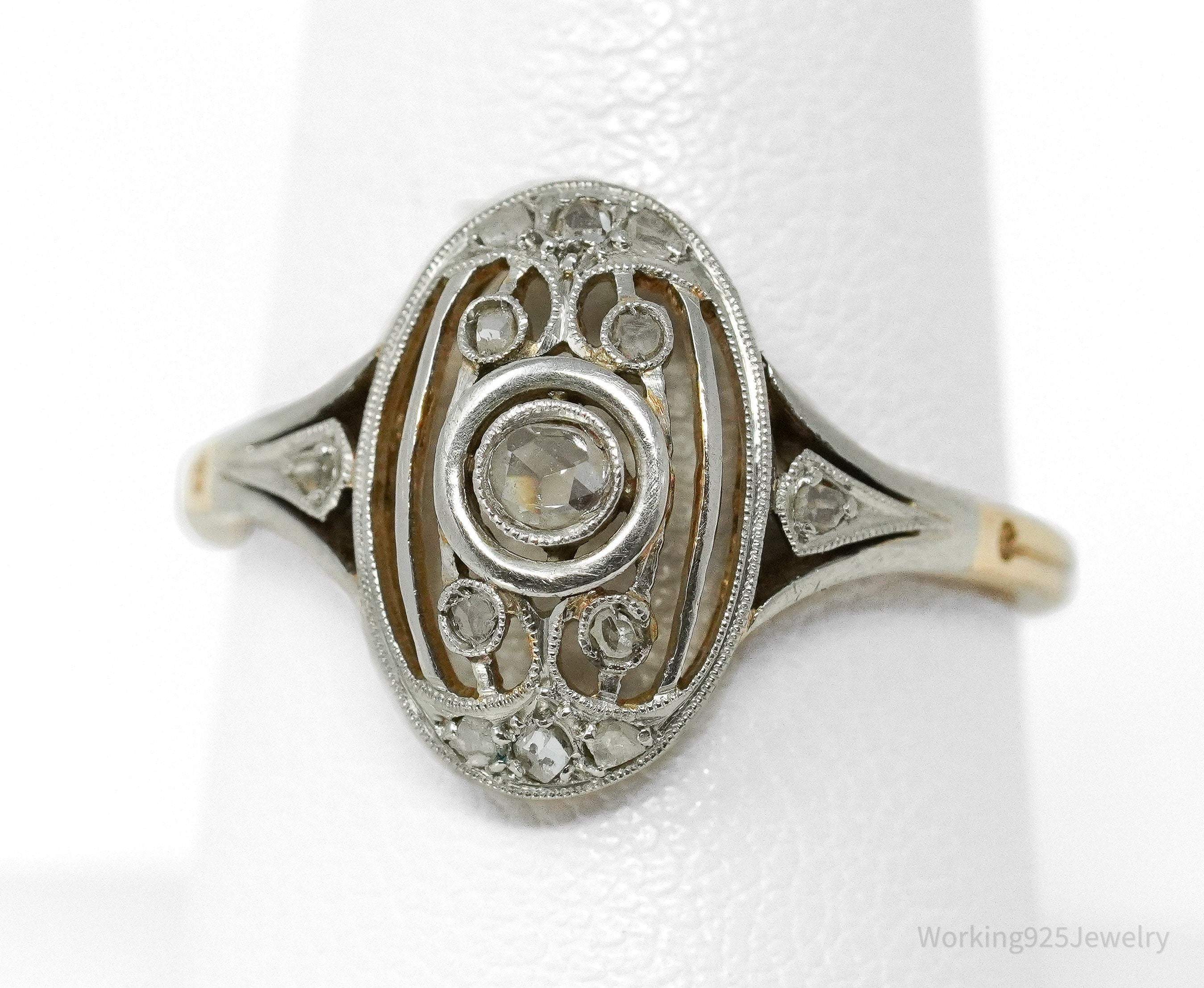 Circa 1910s Platinum Topped 18K Yellow Gold & Diamonds Ring - Size 8