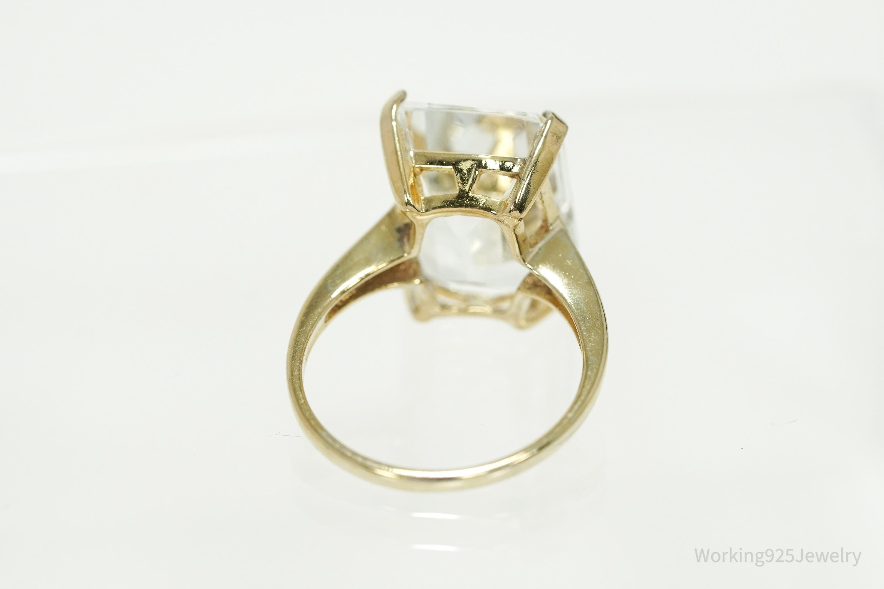 Vintage UTC Large Cubic Zirconia Gold Vermeil Sterling Silver Ring - Size 8