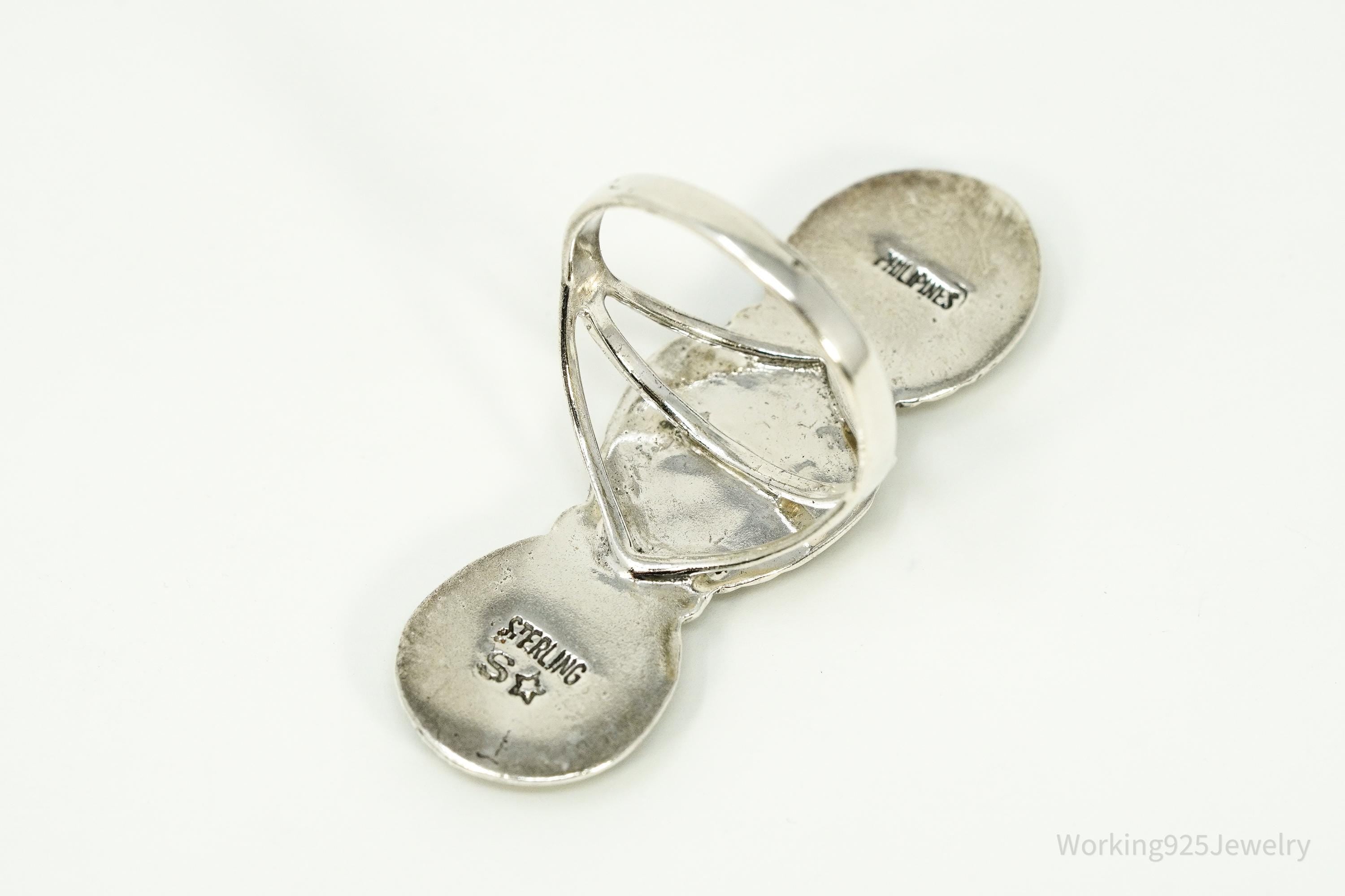 Vintage Green Copper Turquoise Sterling Silver Ring - Size 11.5