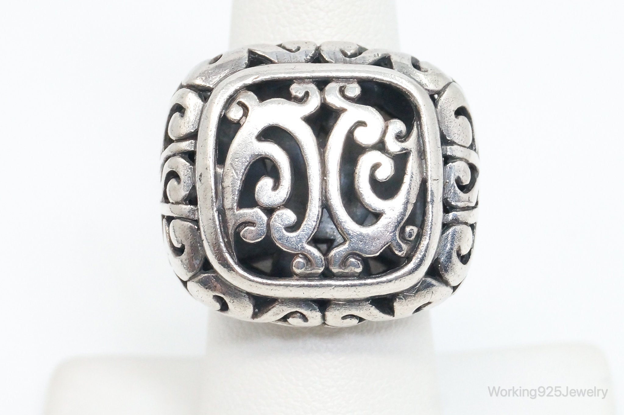 Vintage Tall Bali Style Scroll Swirls Sterling Silver Ring - Size 7