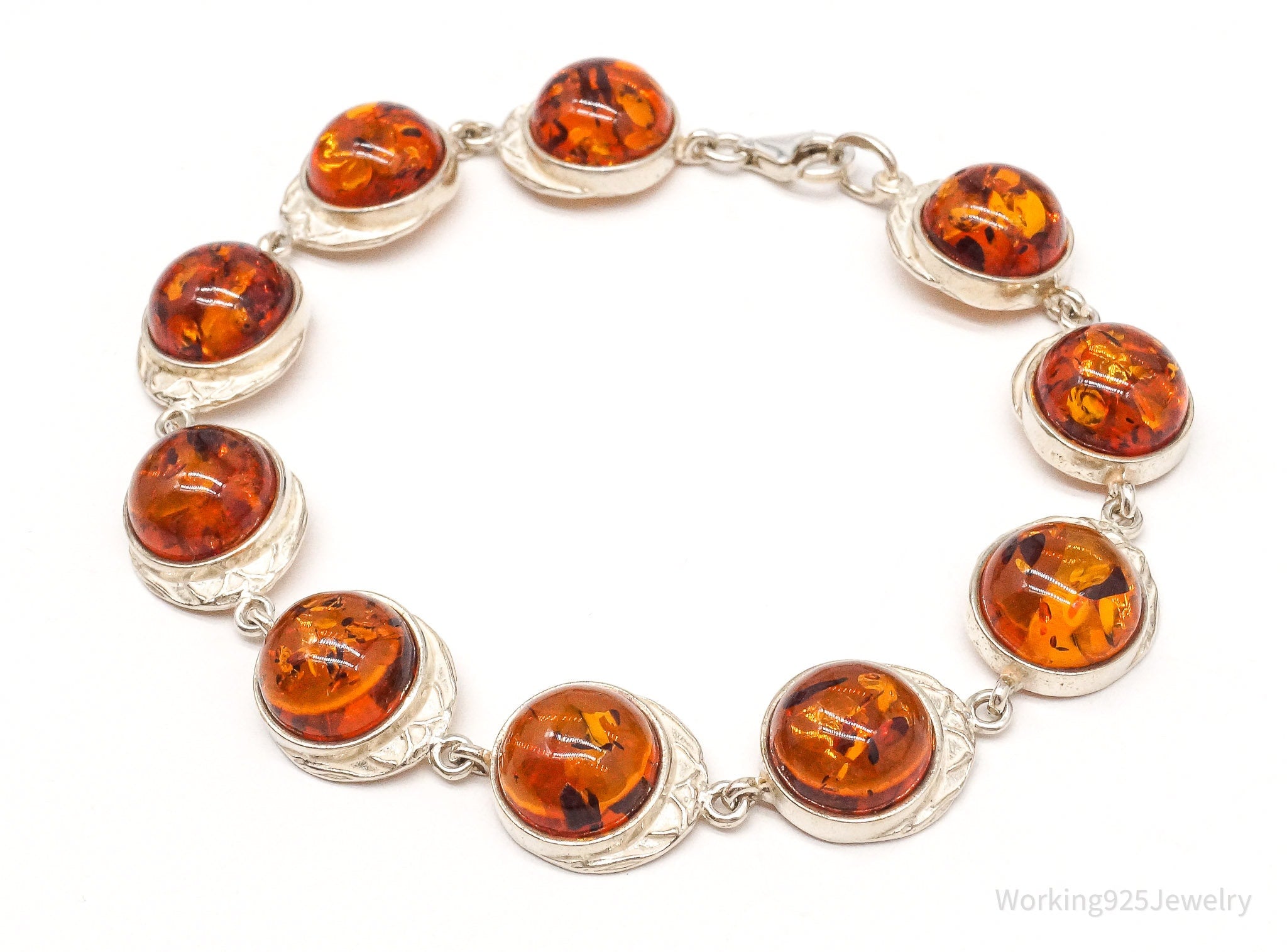 Vintage Amber Modernist Sterling Silver Bracelet - 7 3/8"