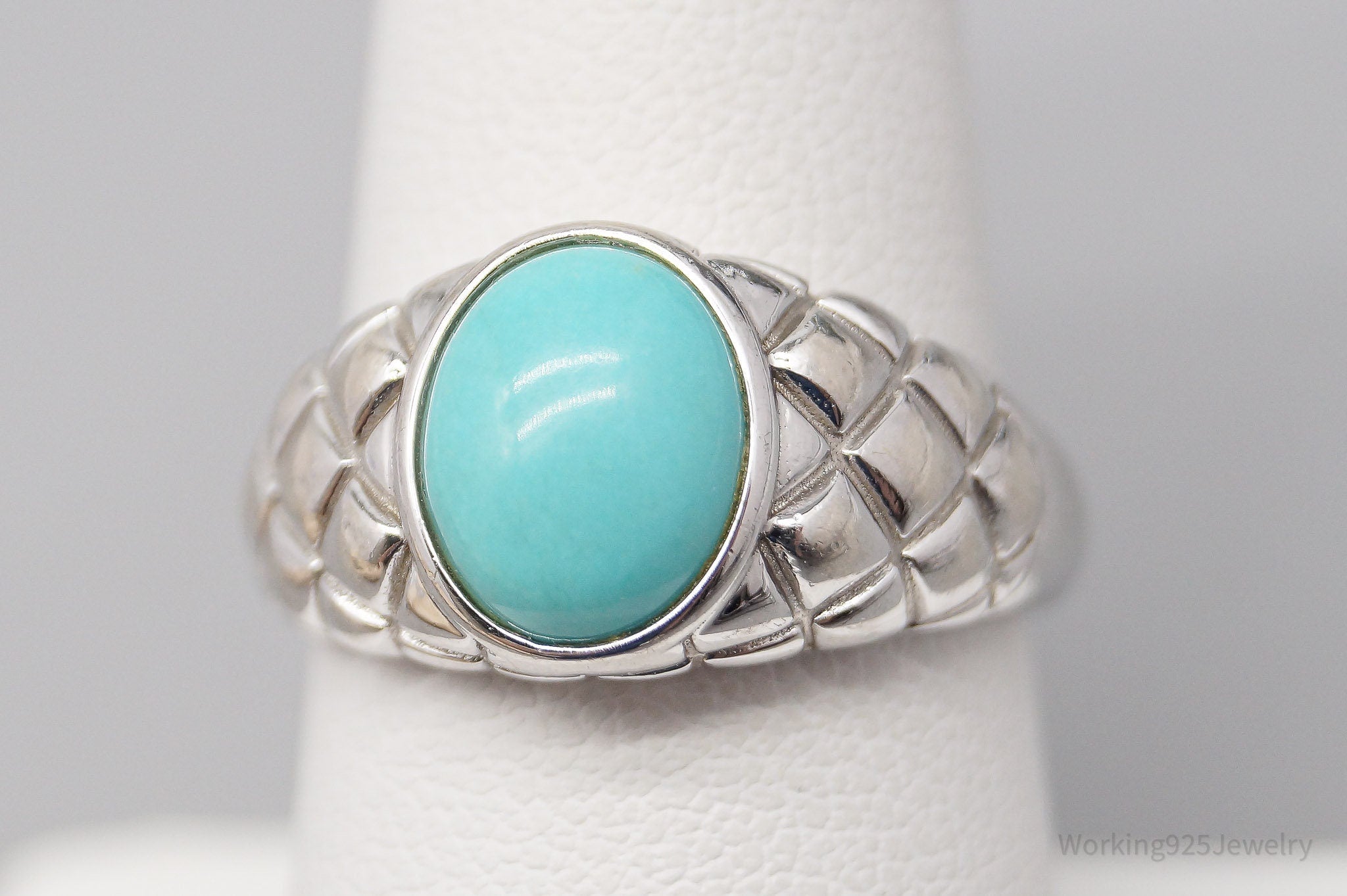 Vintage Designer EA Turquoise Sterling Silver Ring - Size 8