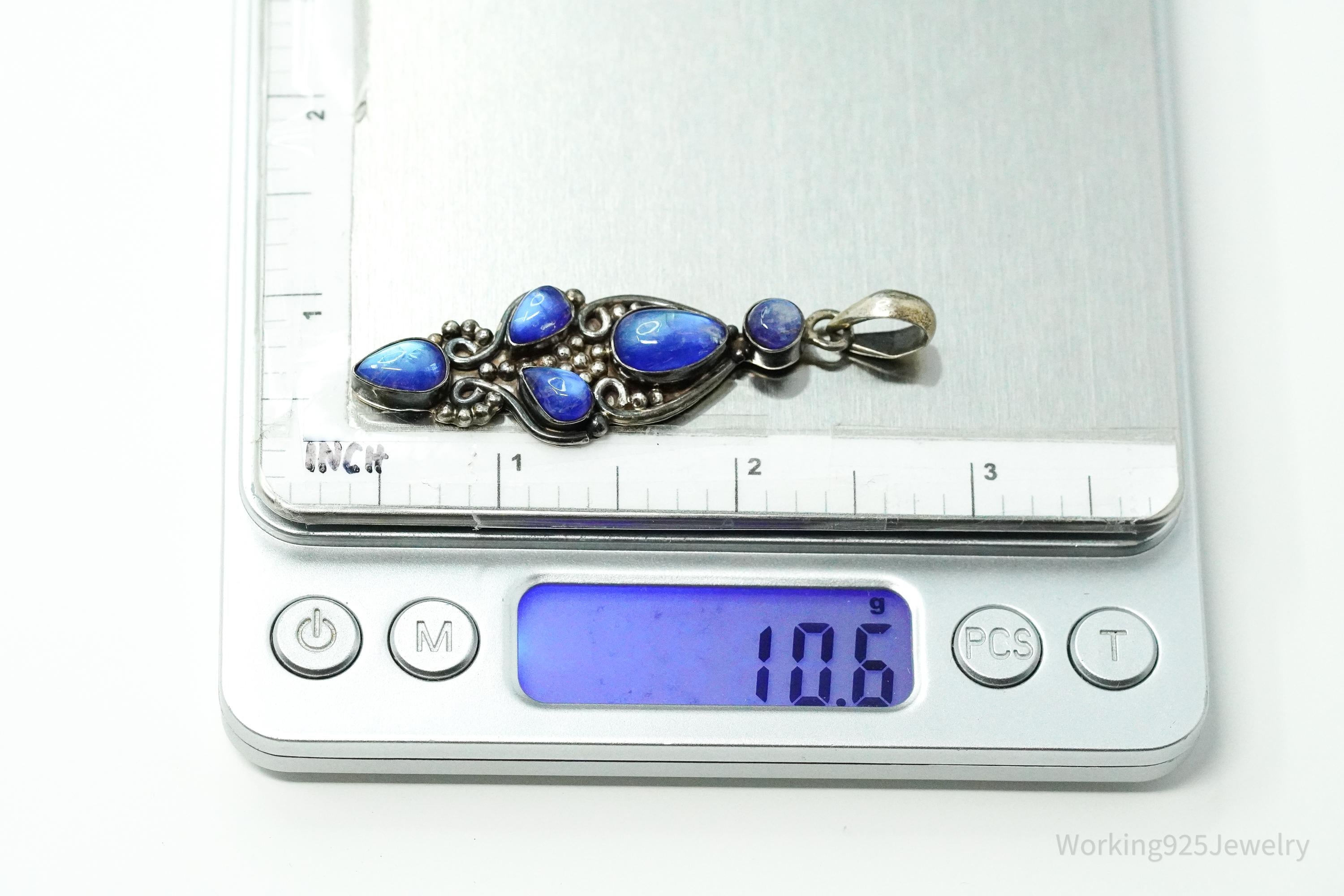 Vintage Blue Moonstone Sterling Silver Necklace Pendant