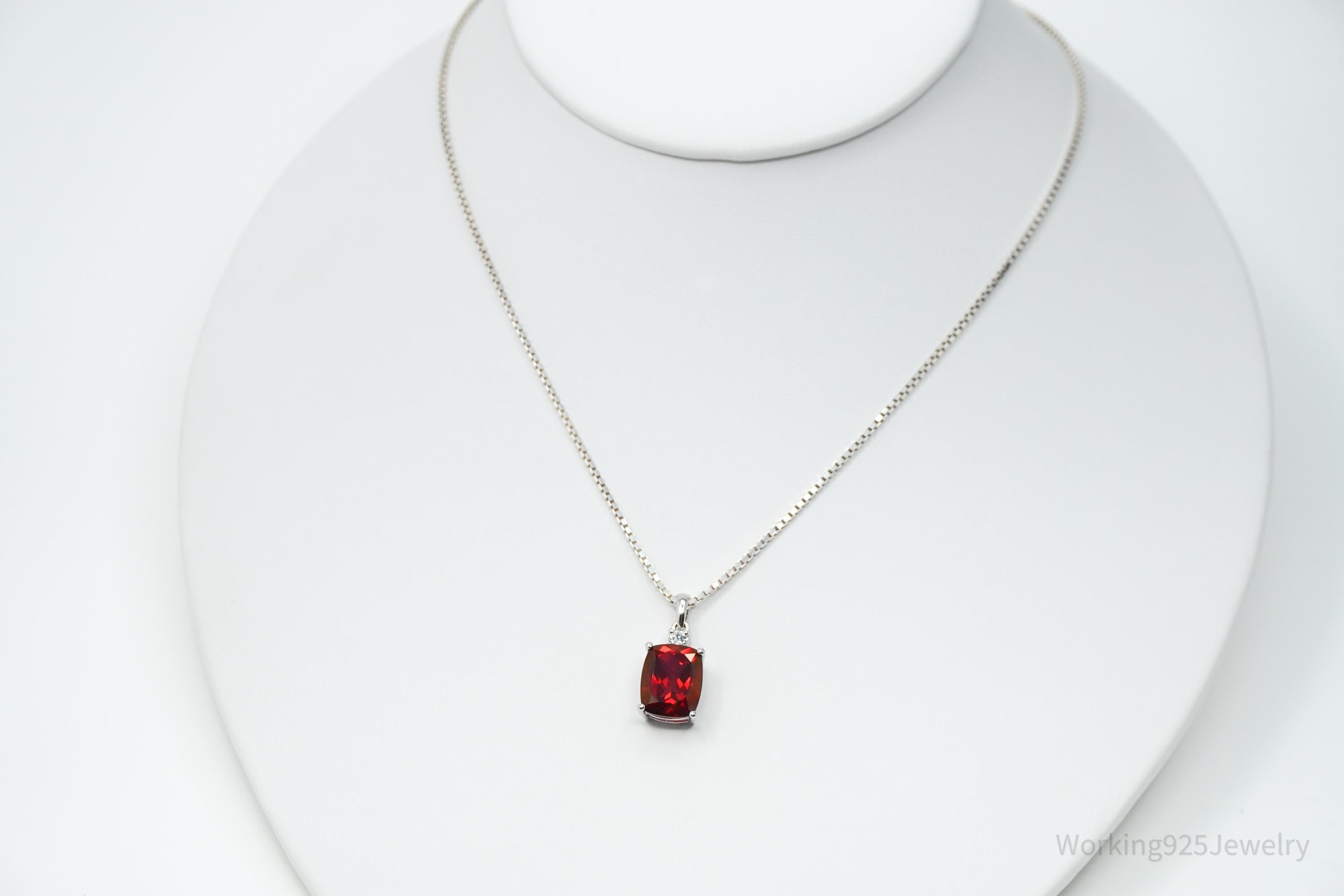 JTV's TGGC Created Ruby & White Topaz Sterling Silver Necklace 15"
