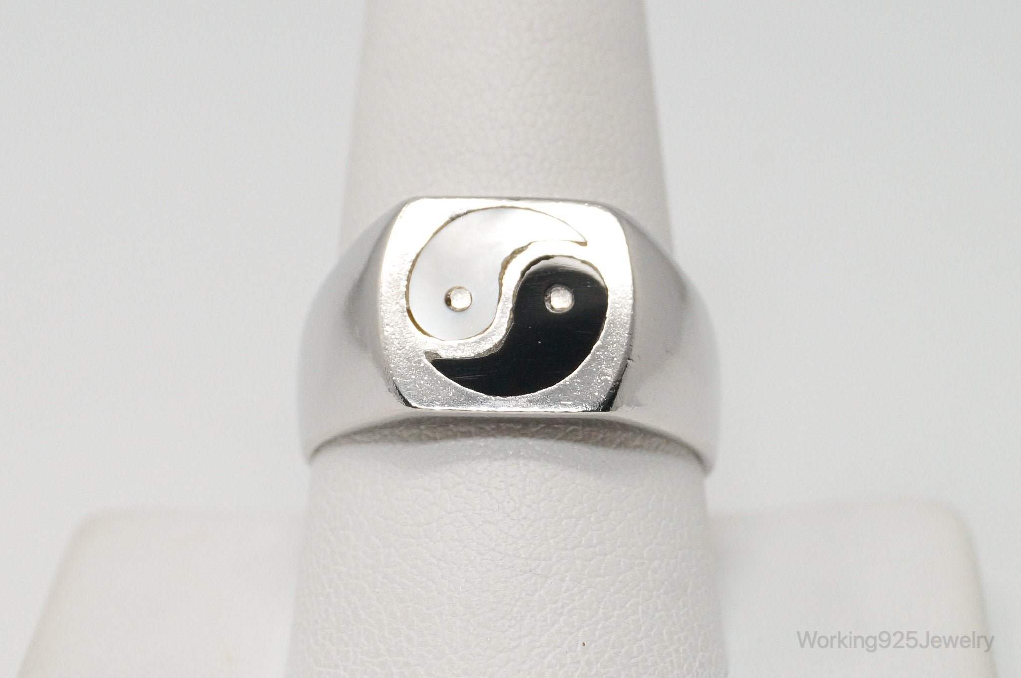 VTG Designer MD Yin Yang Onyx Mother Of Pearl Sterling Silver Ring - Sz 10.25