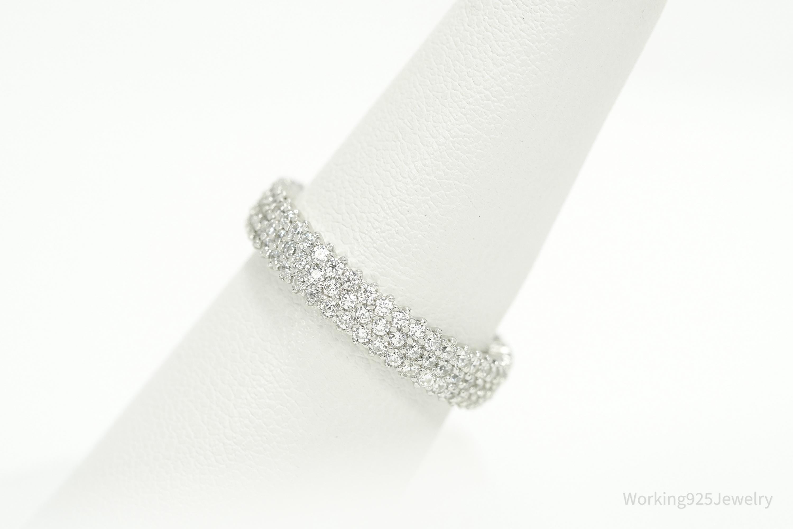 Designer SLNY Cubic Zirconia Sterling Silver Band Ring - Size 7