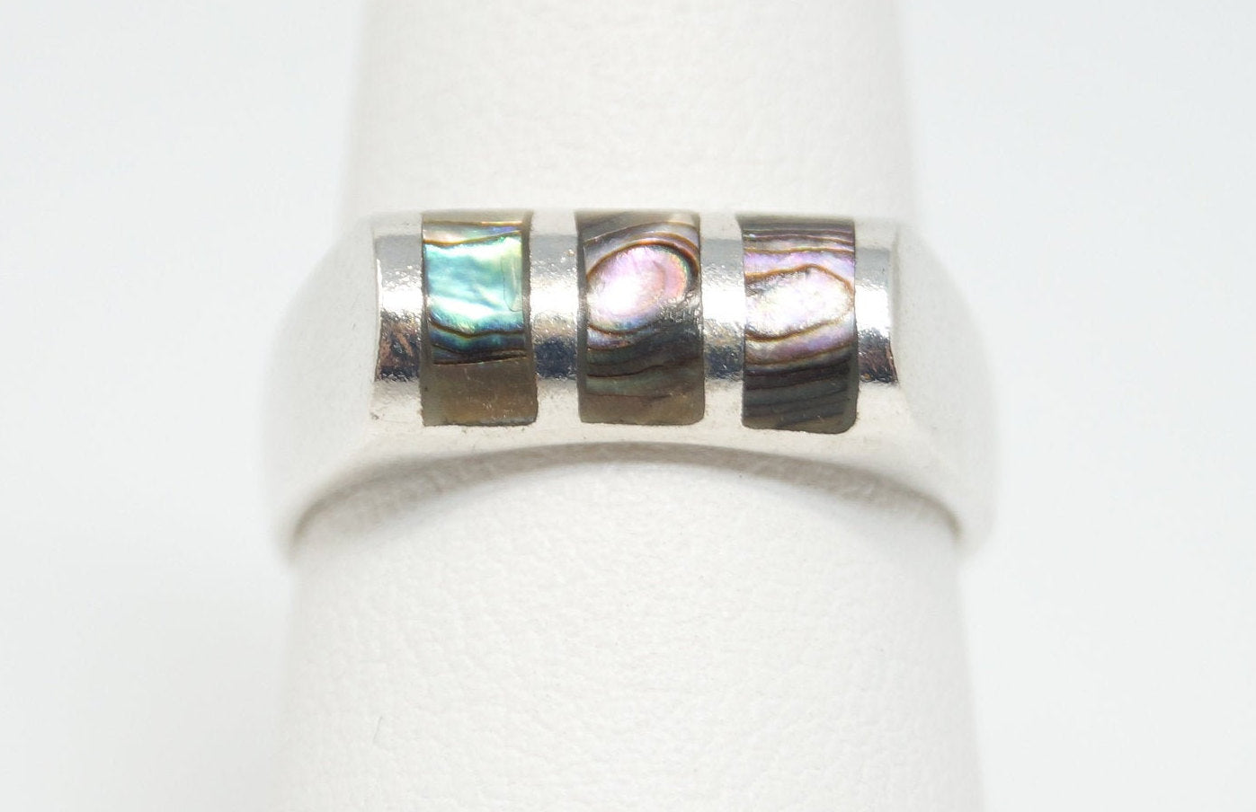 Vintage Paua Abalone Shell Southwestern Sterling Silver Ring - Sz 7