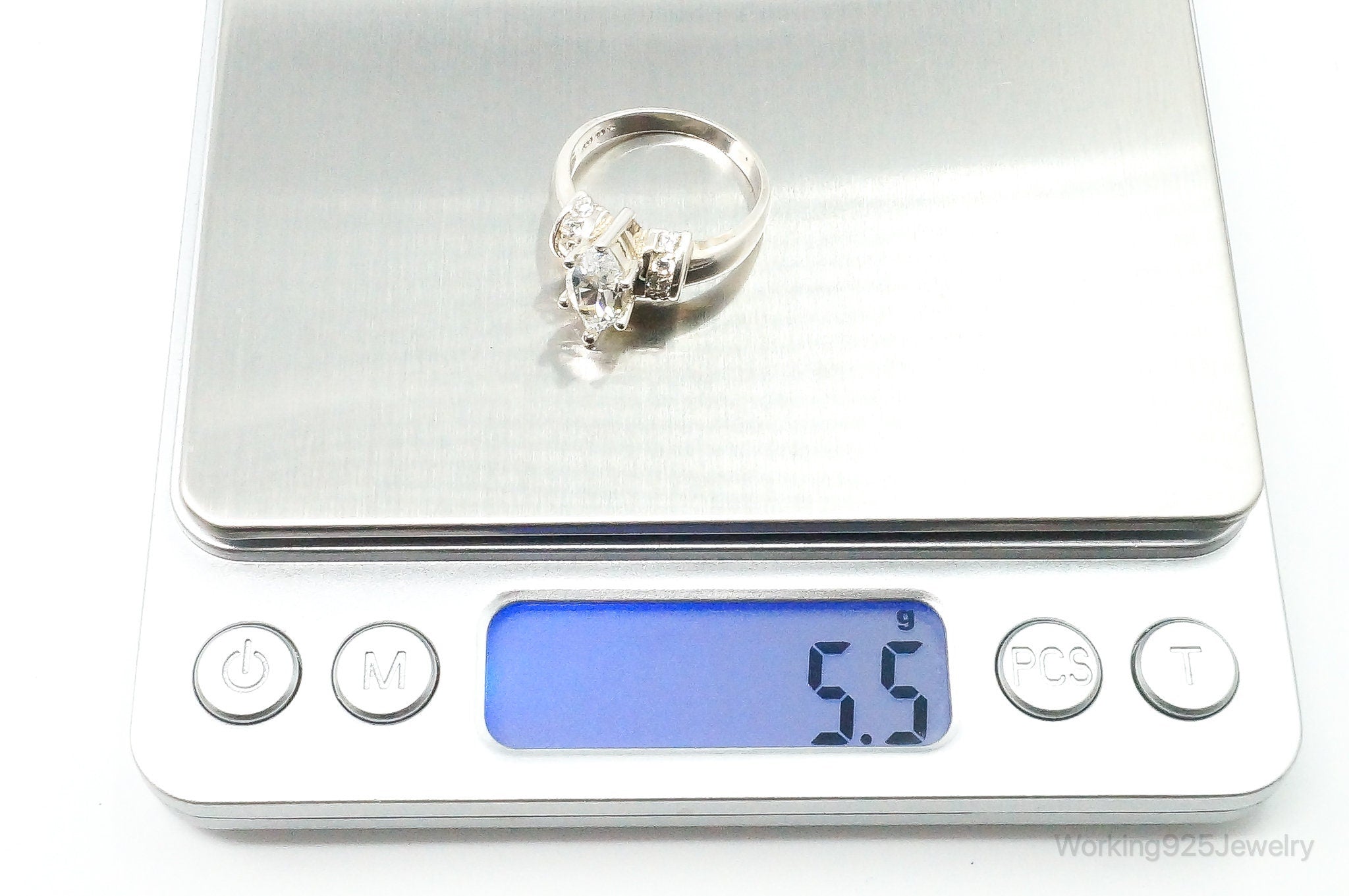 Vintage Art Deco Style Cubic Zirconia Sterling Silver Ring - Size 8