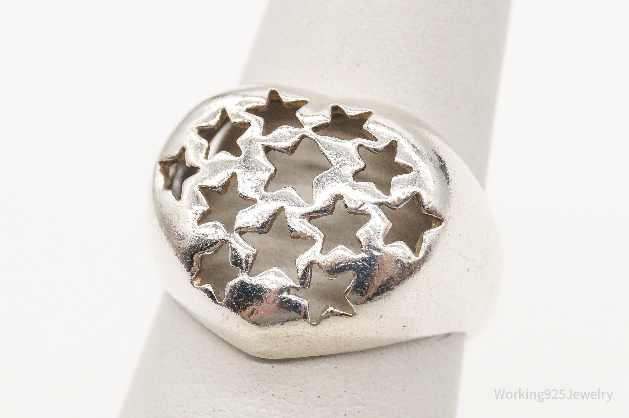 Vintage Stars Heart Sterling Silver Ring - Size 4.75