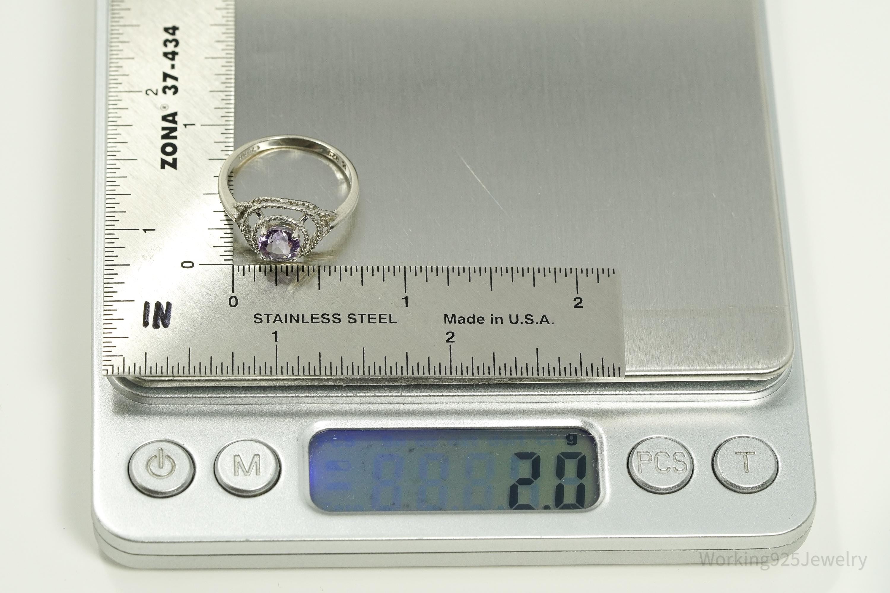 Vintage Amethyst Sterling Silver Ring - Size 8.25