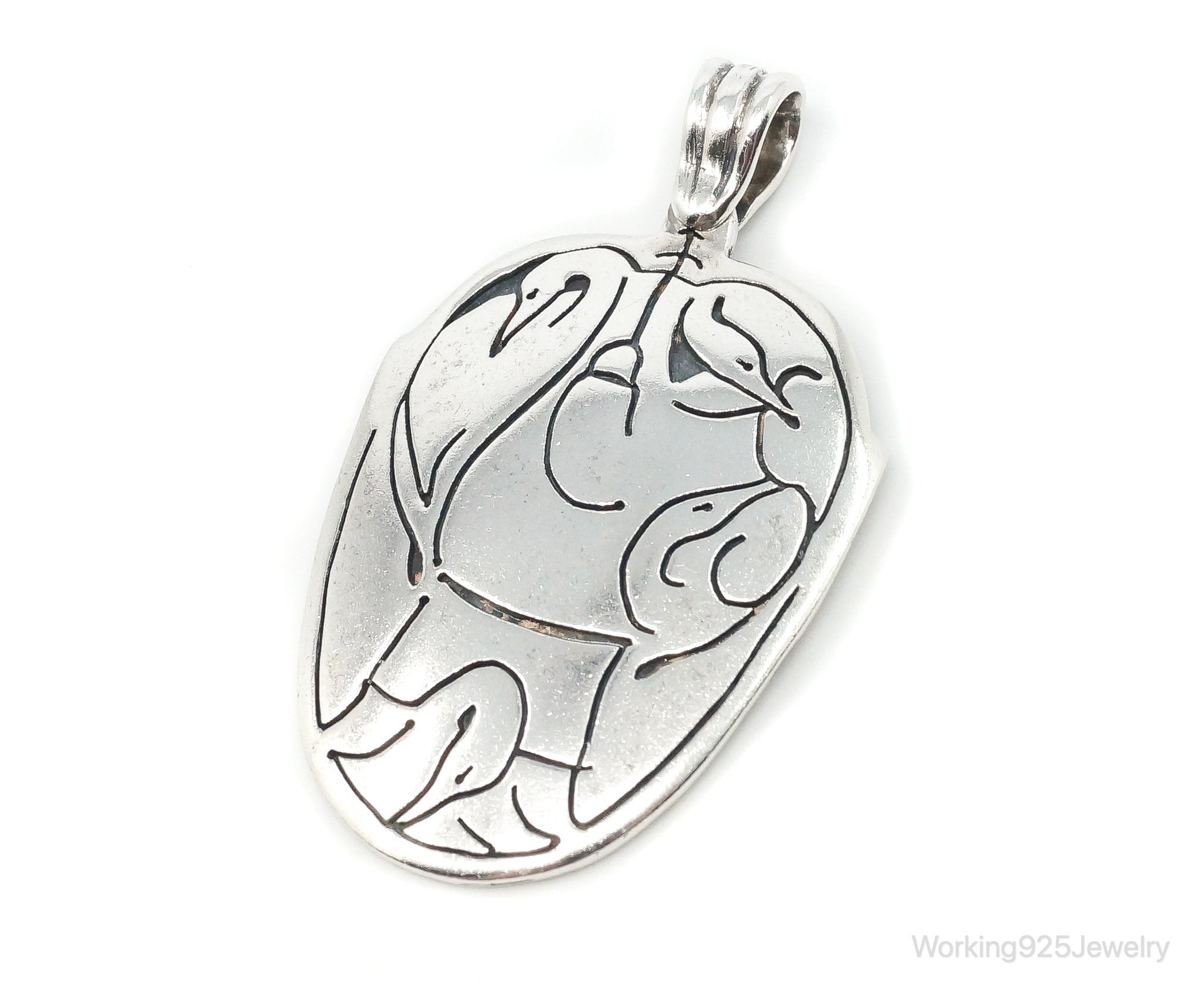 Vintage Native American DRP Sleeping Peaceful Birds Sterling Silver Pendant