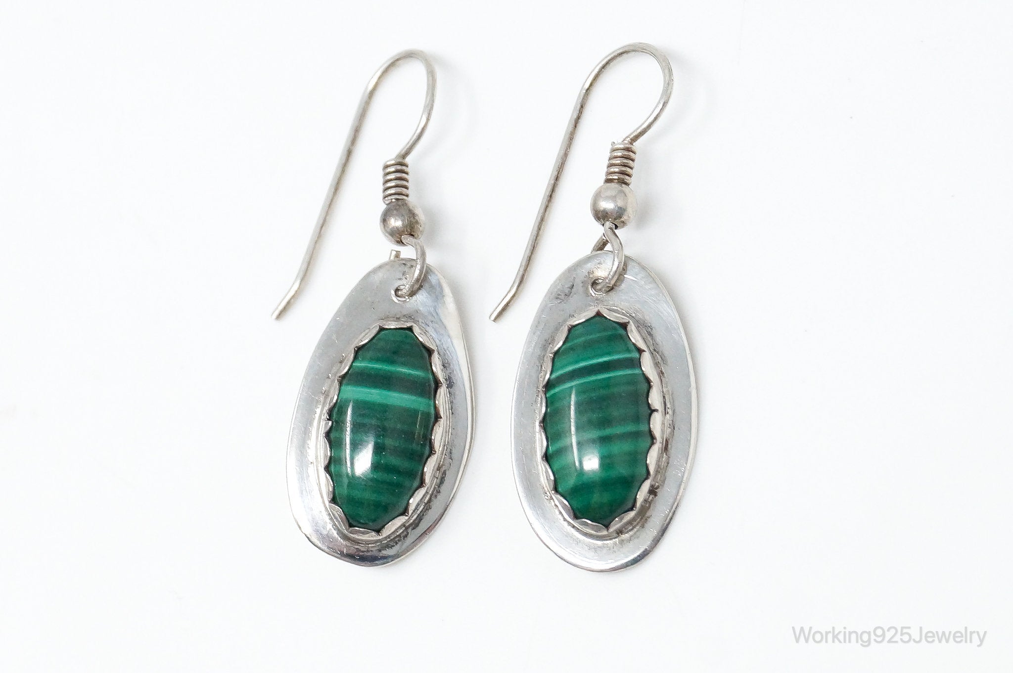 Vintage Native American BKS Malachite Sterling Silver Earrings