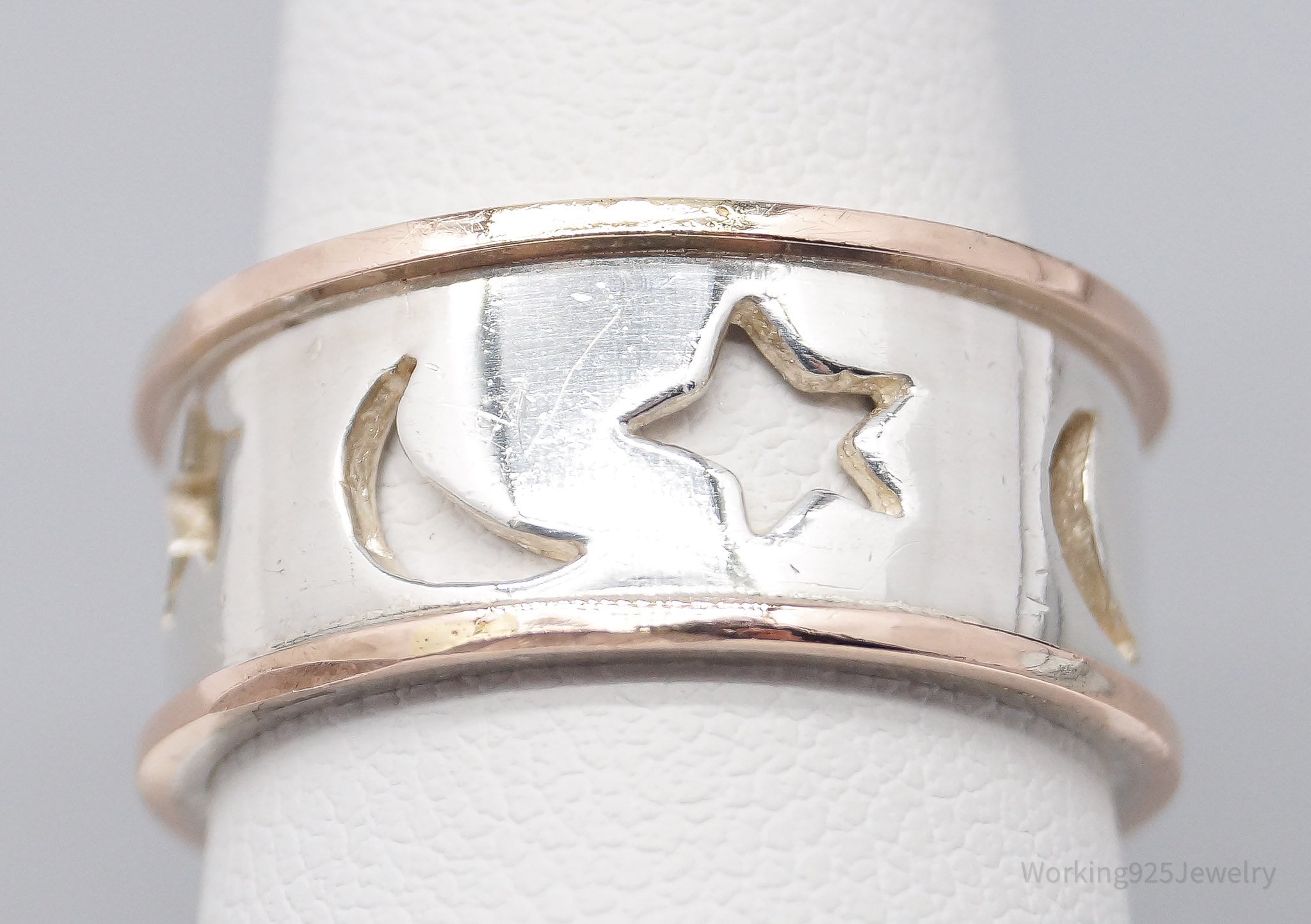 Vintage Moons & Stars Rose Gold Sterling Silver Ring - Size 7.5