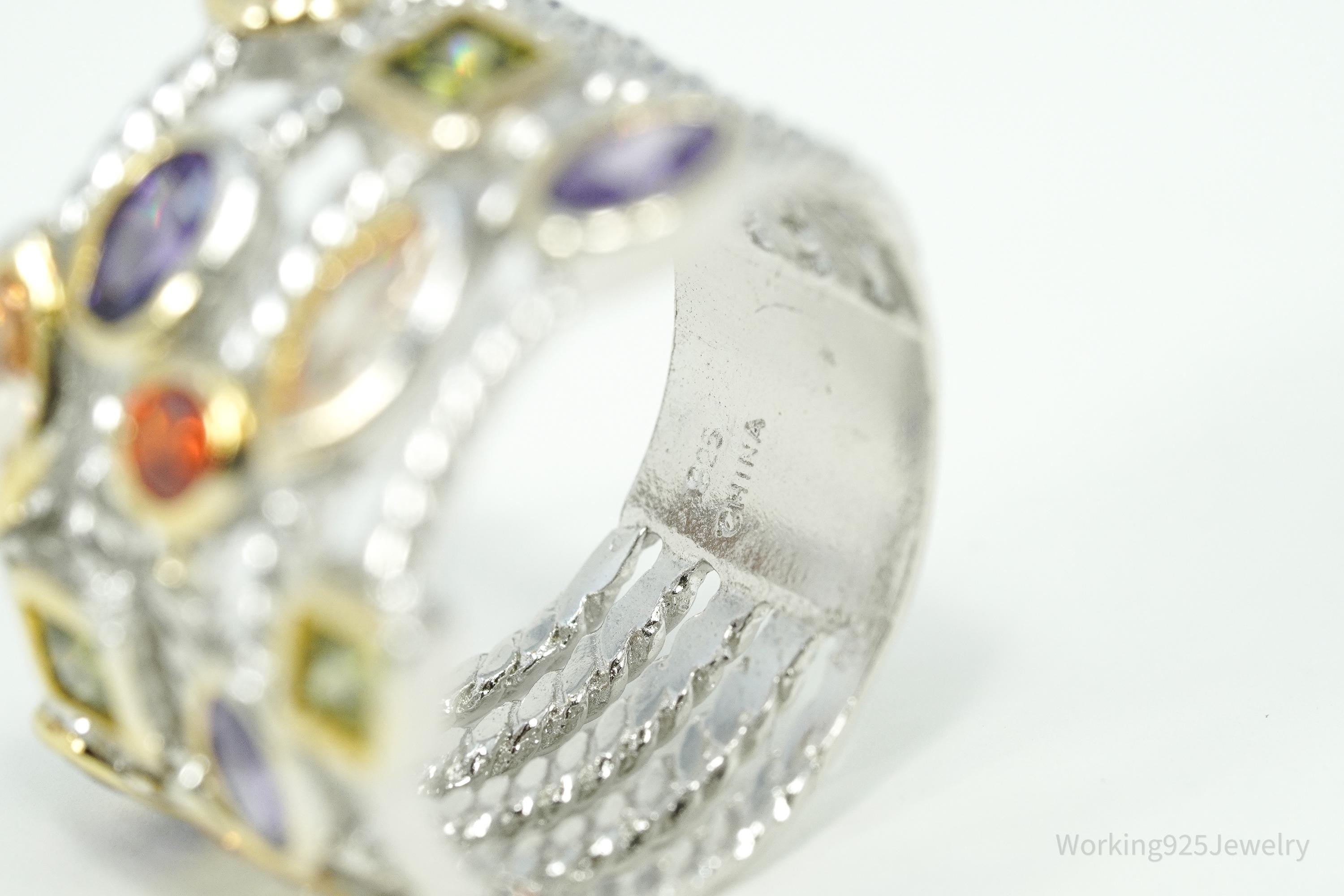 Multi Gemstone Gold Vermeil & Sterling Silver Cable Band Confetti Ring - Size 6.25