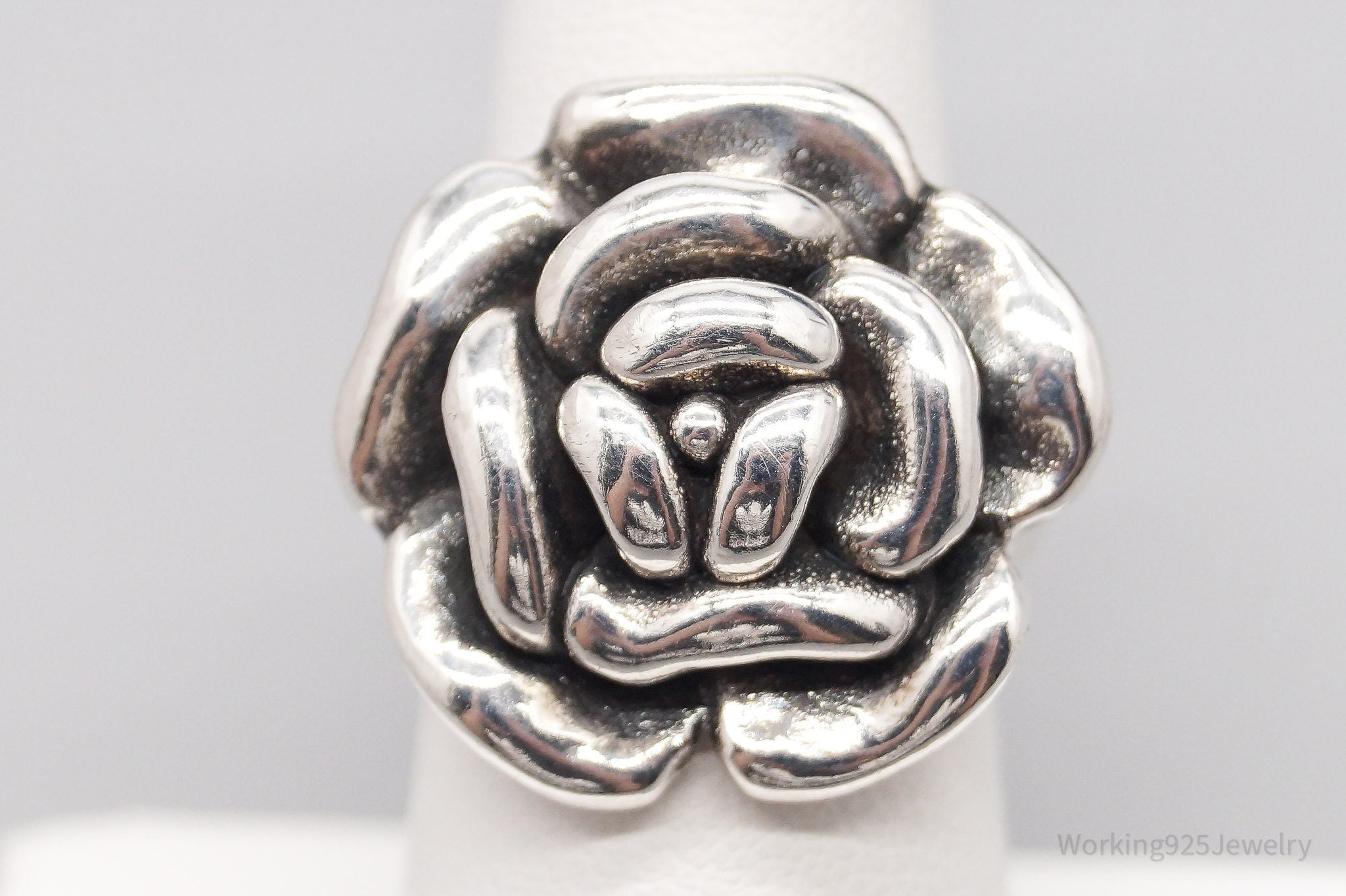 Vintage Puffy Rose Sterling Silver Hollow Ring - Size 6.75