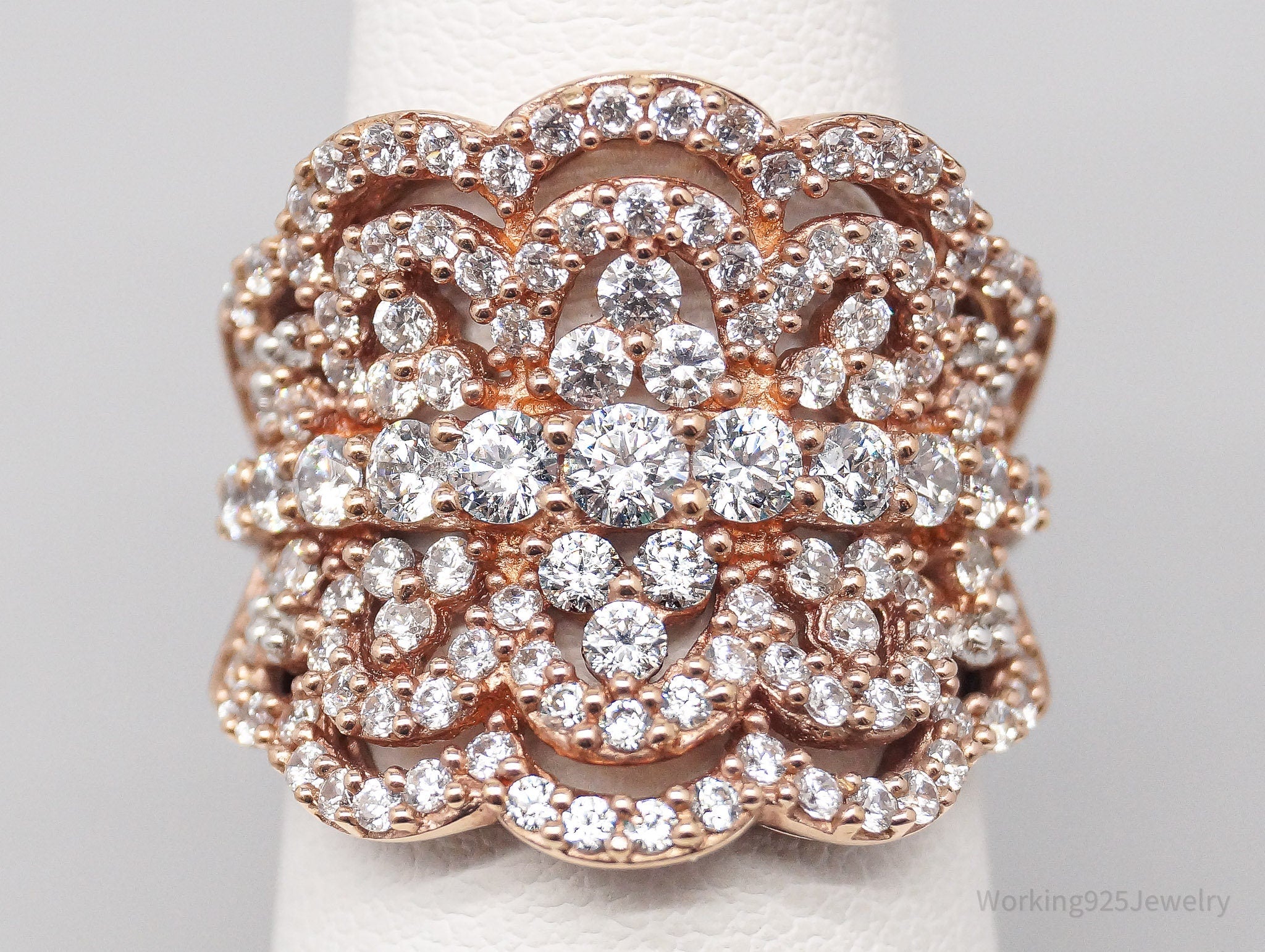 Vintage Cubic Zirconia Rose Gold Vermeil Sterling Silver Ring - Size 5.75