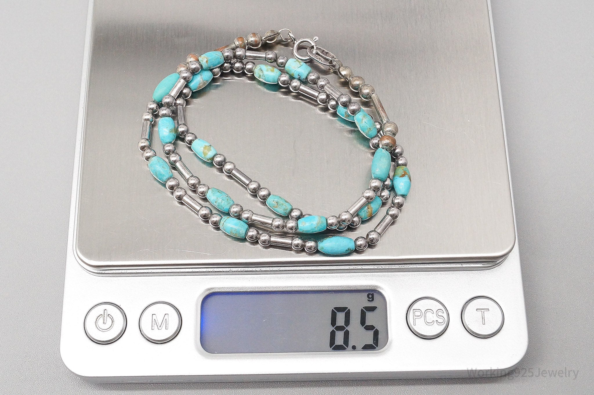 VTG Native QT Turquoise Bead Sterling Silver Plated Necklace