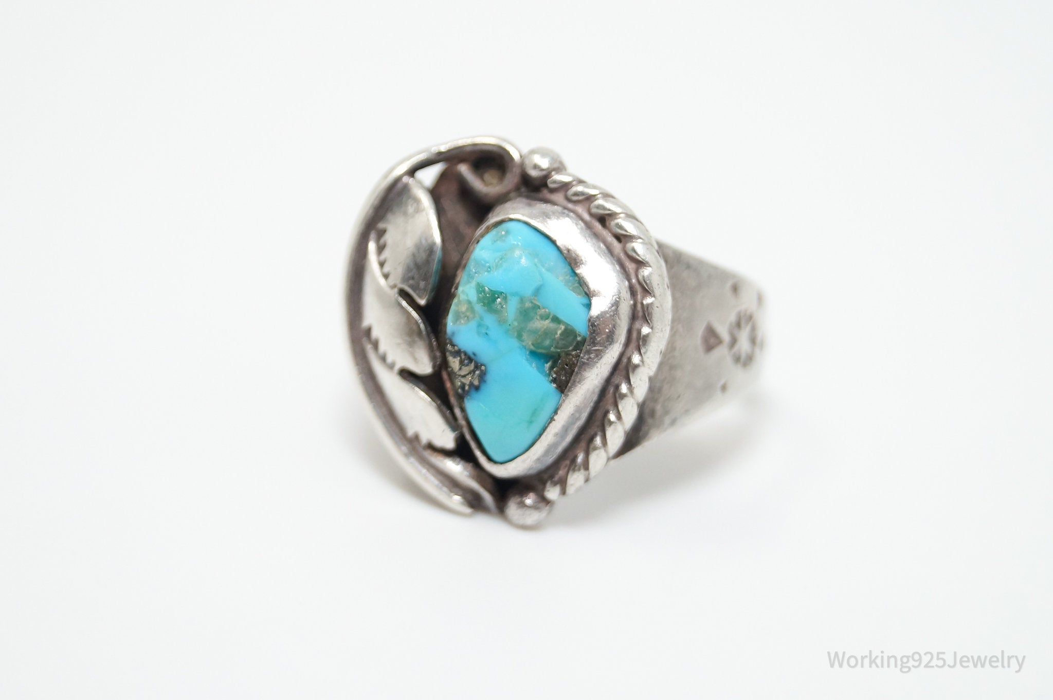 Vtg Handmade Native American Turquoise Sterling Silver Ring - Sz 4.75