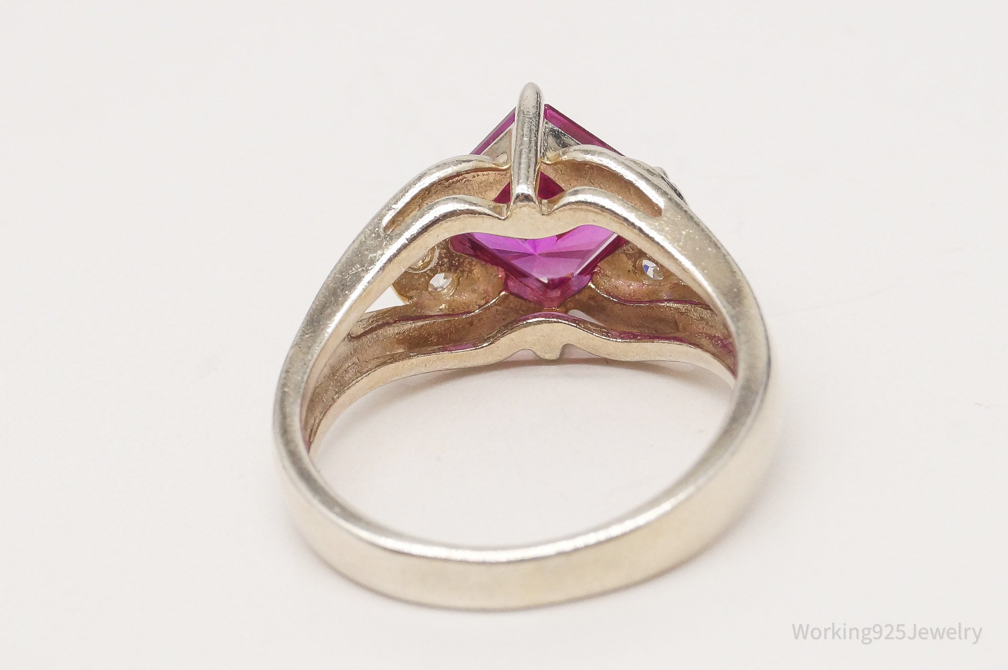 Vintage Pink & White Diamonique CZ Gold Vermeil Sterling Silver Ring Size 7