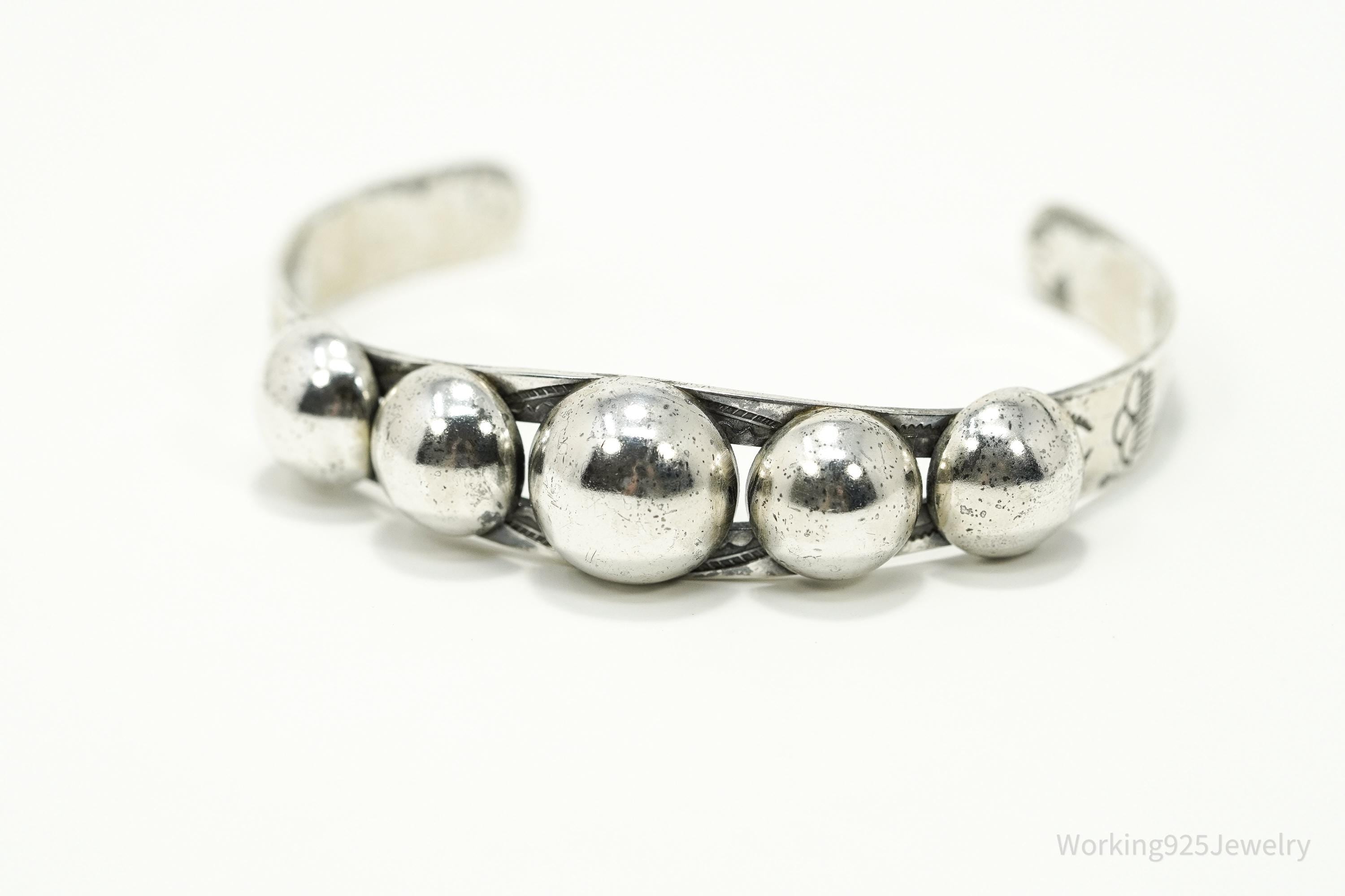 Vintage Native American Sterling Silver Cuff Bracelet - 6.75"