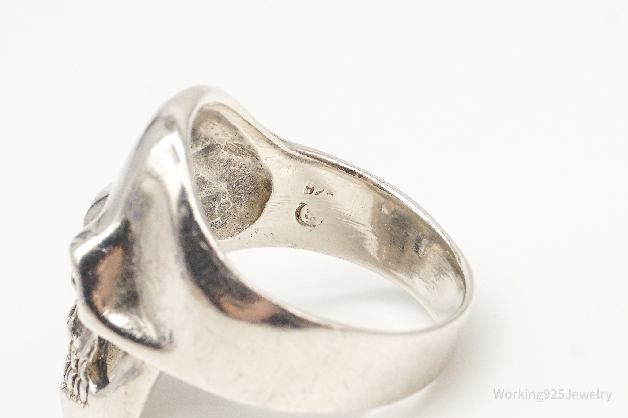 Vintage Large Skull Sterling Silver Ring - SZ 10.75