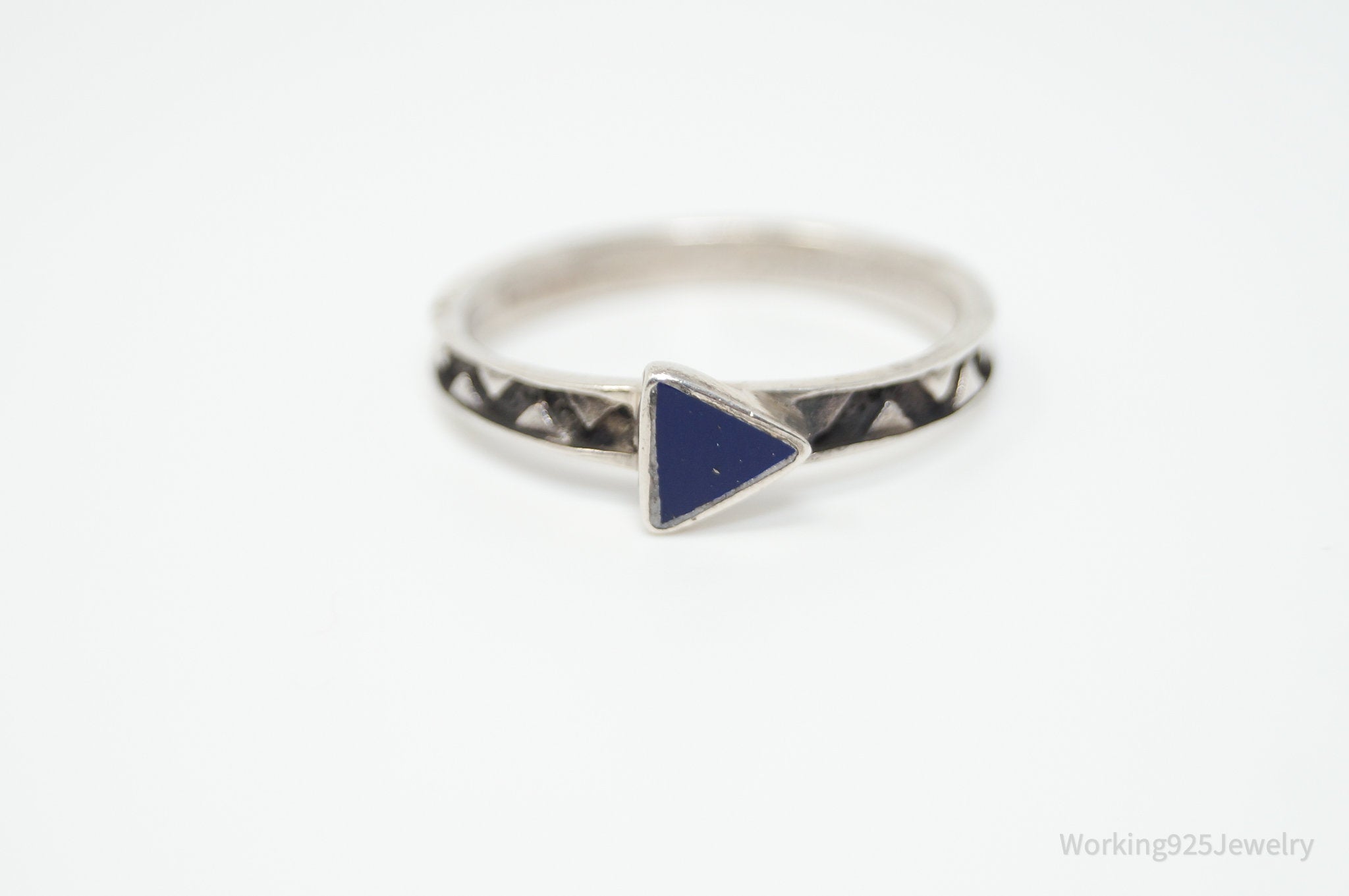 Vtg Carolyn Pollack Crushed Lapis Lazuli Sterling Silver Stacker Ring - Sz 8.75