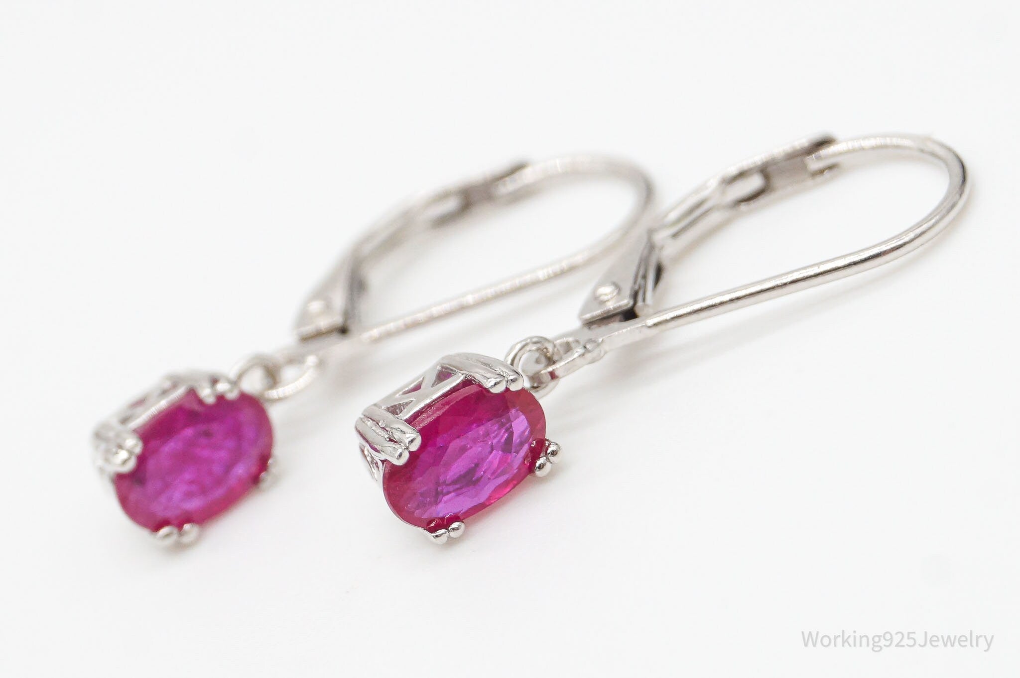 Vintage Ruby Sterling Silver Earrings