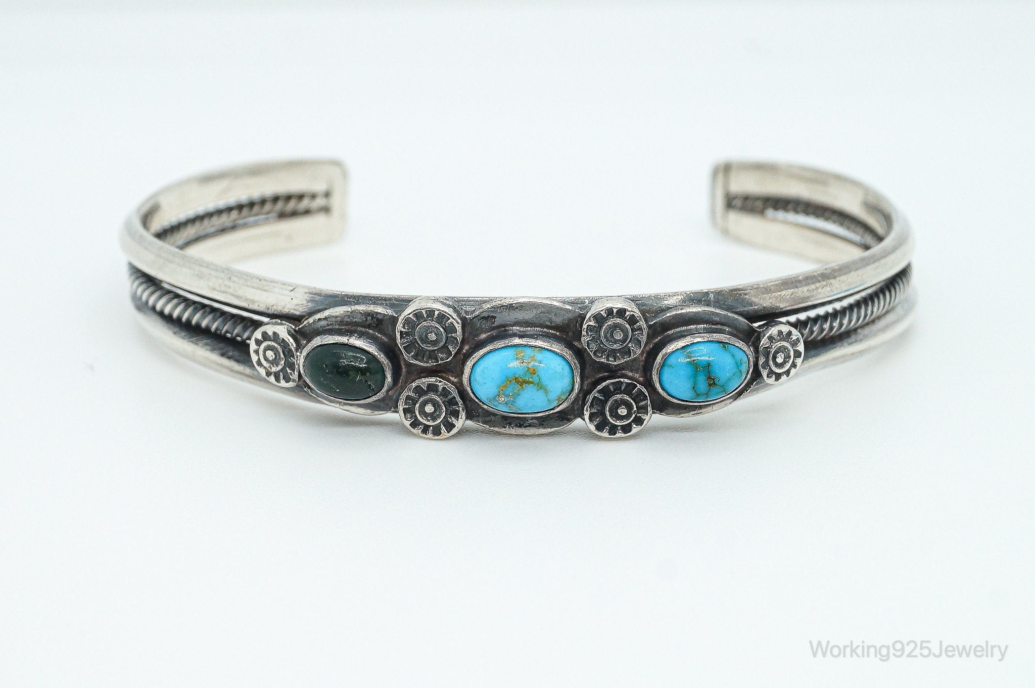 Vintage Native American Unsigned Turquoise Sterling Silver Bracelet