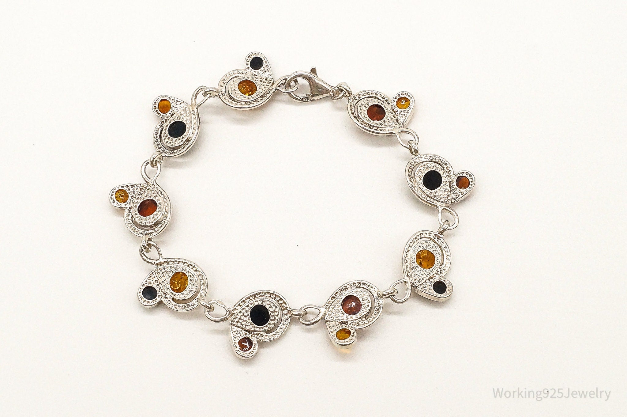 Vintage Multi Amber Modernist Sterling Silver Bracelet