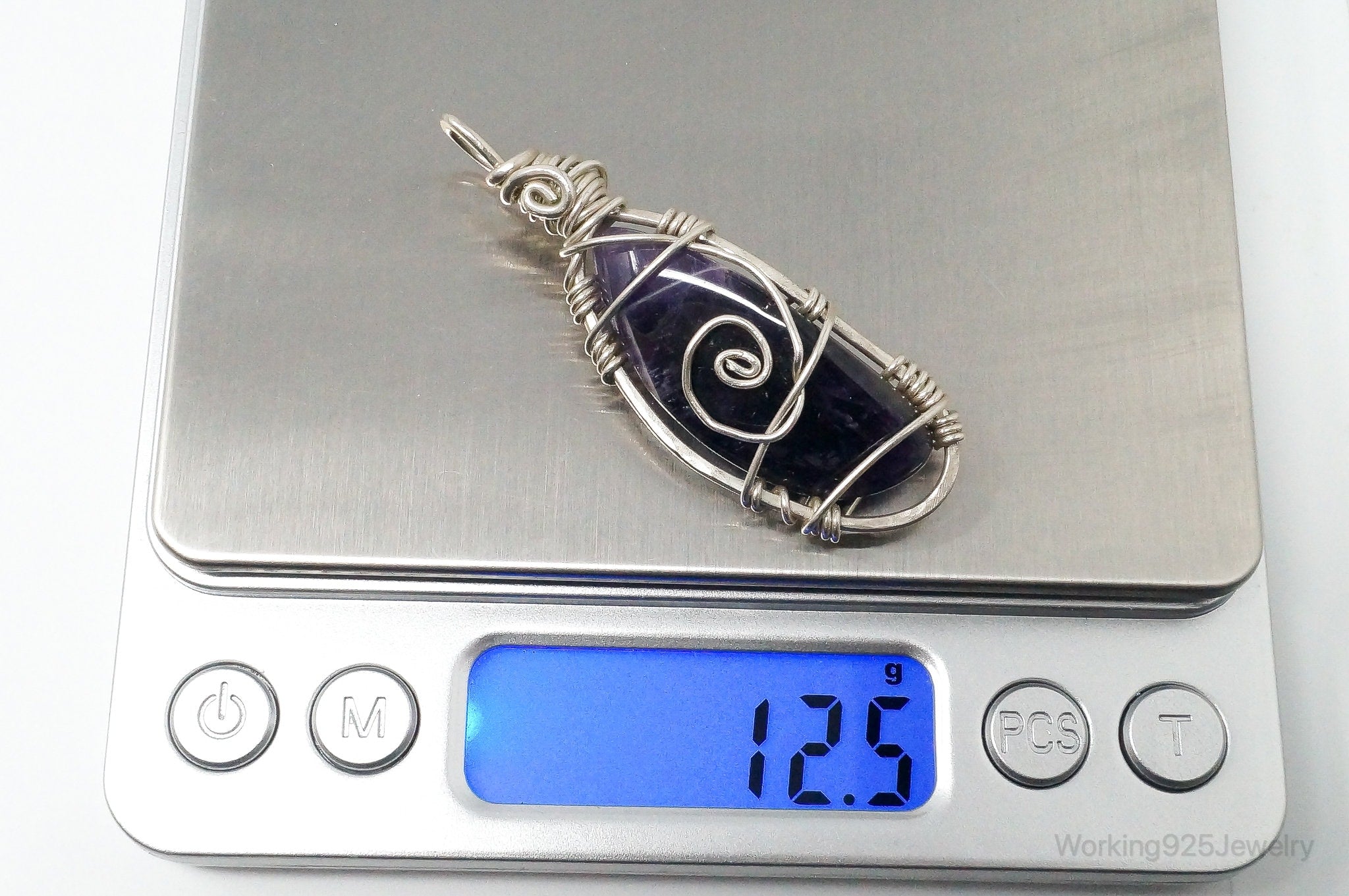 Vintage Large Amethyst Sterling Silver Necklace Pendant