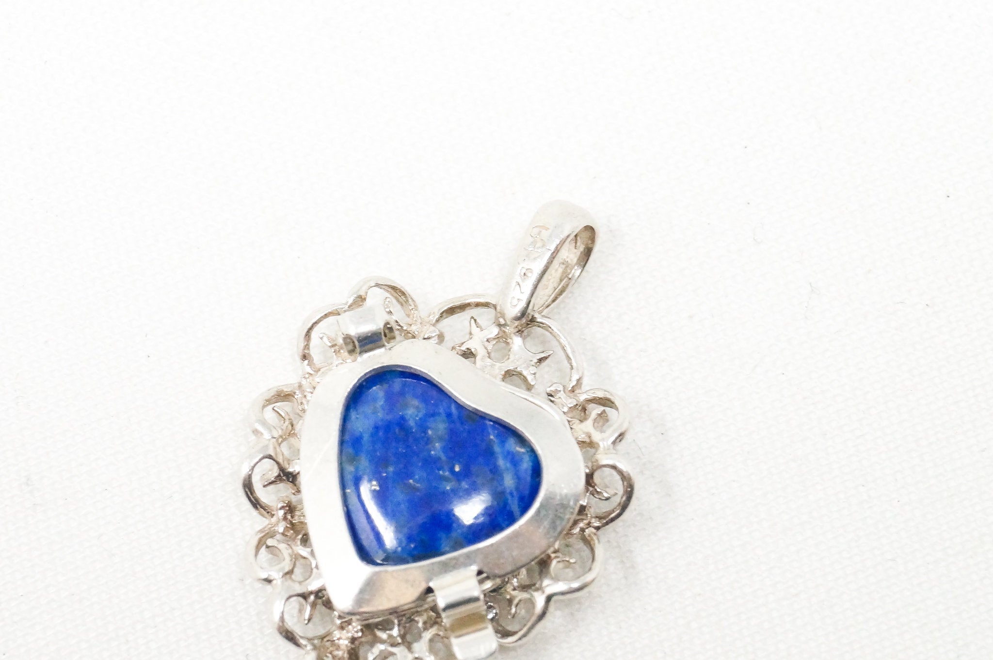 Vintage Southwestern Lapis Lazuli Heart Sterling Silver Necklace Pendant