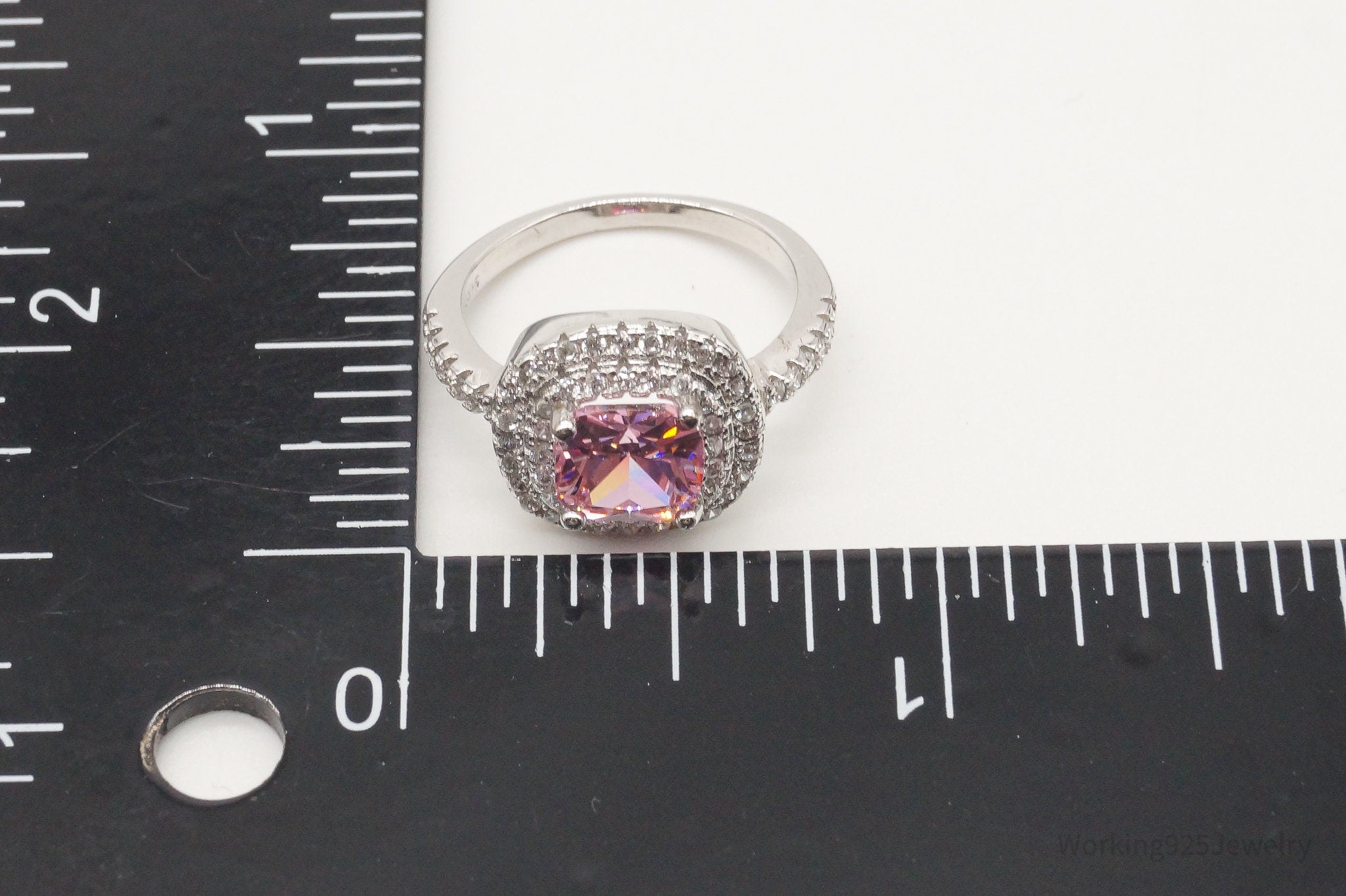 Vintage Pink & White Cubic Zirconia Sterling Silver Ring - Size 6