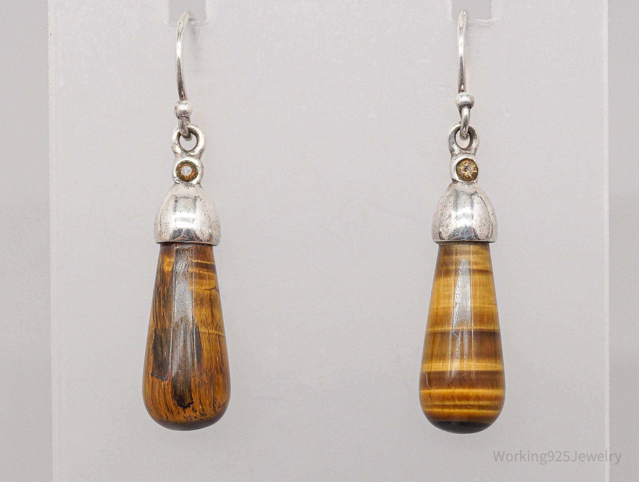 Vintage Tigers Eye Orange Crystal Sterling Silver Earrings