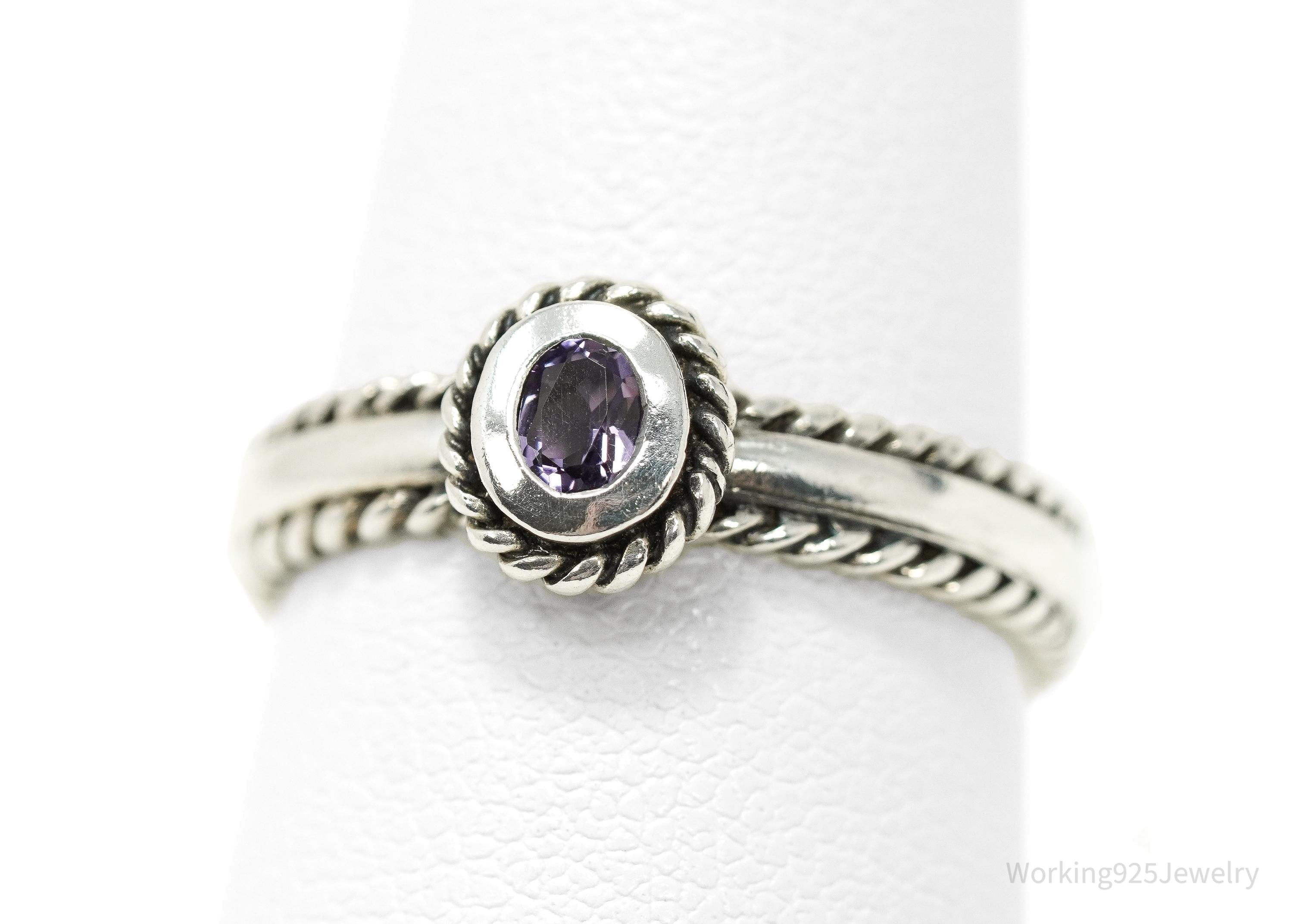 Vintage CNA Purple Amethyst Sterling Silver Ring - Size 7