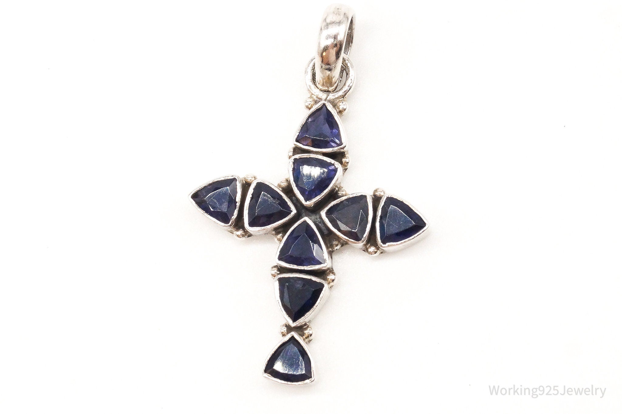 Vintage Iolite Cross Sterling Silver Pendant