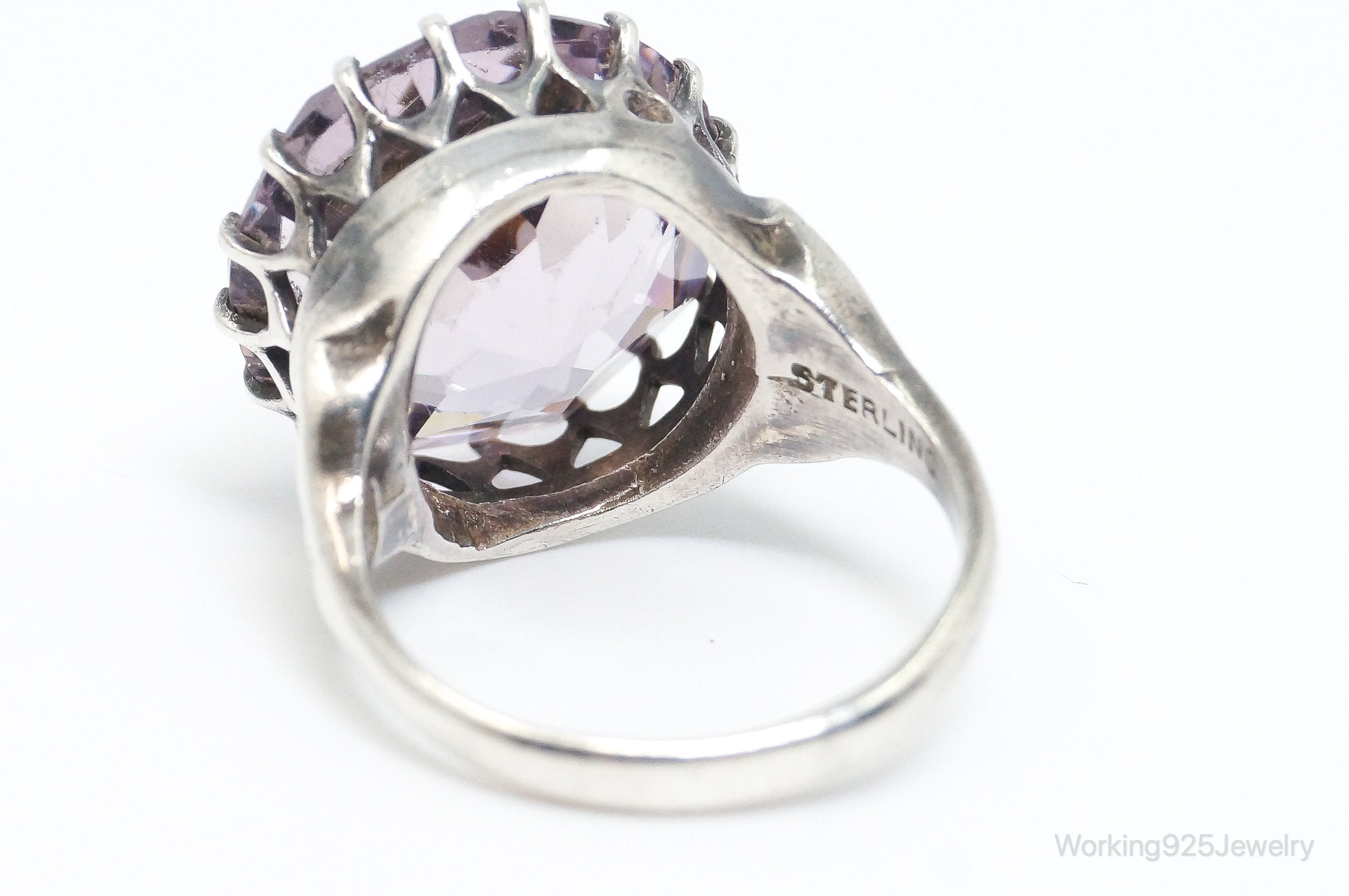 Vintage Large Amethyst Sterling Silver Ring - Size 6.5