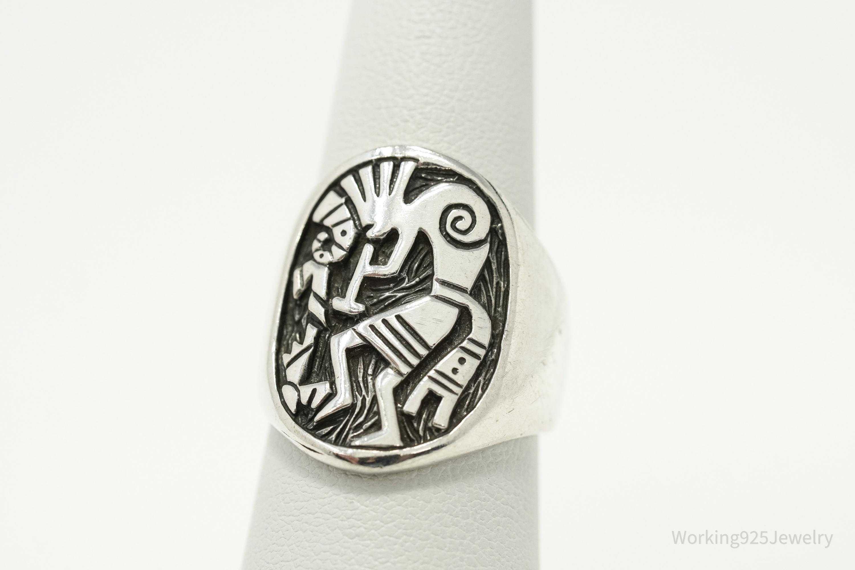 Vintage Dancing Kokopelli Sterling Silver Ring - Size 7