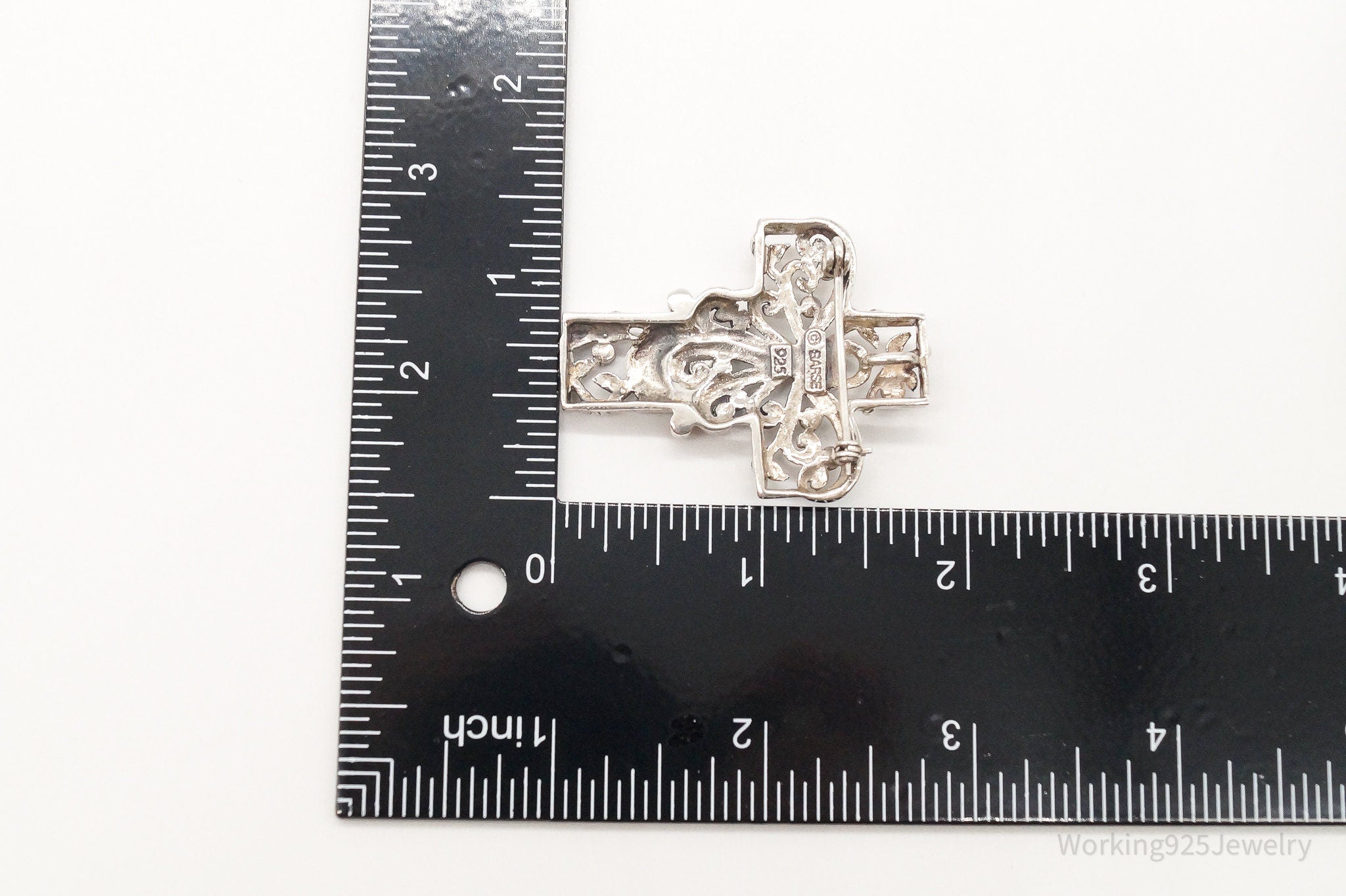 Vintage Large Barse Rhinestone Cross Sterling Silver Pendant/Brooch