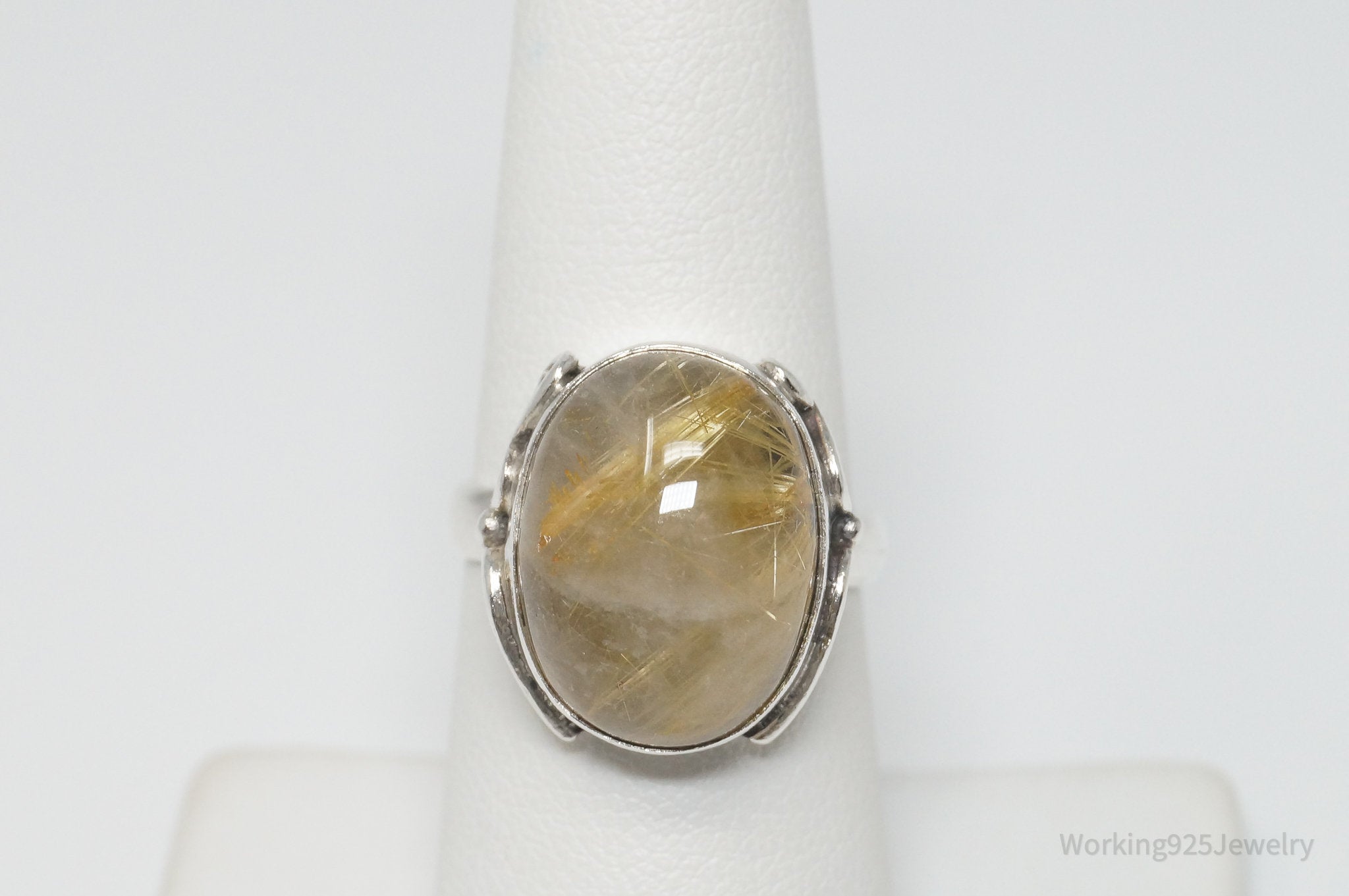 Vintage Rutilated Quartz Sterling Silver Ring - Sz 7