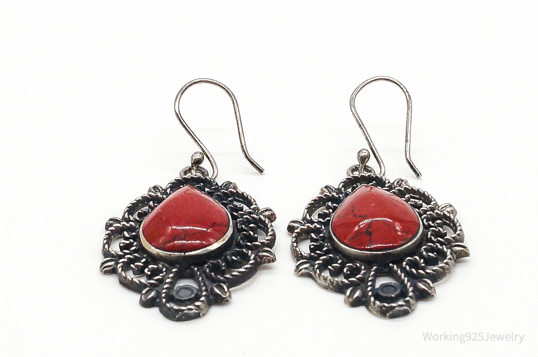 Vintage Mexico Designer Red Jasper Sterling Silver Earrings