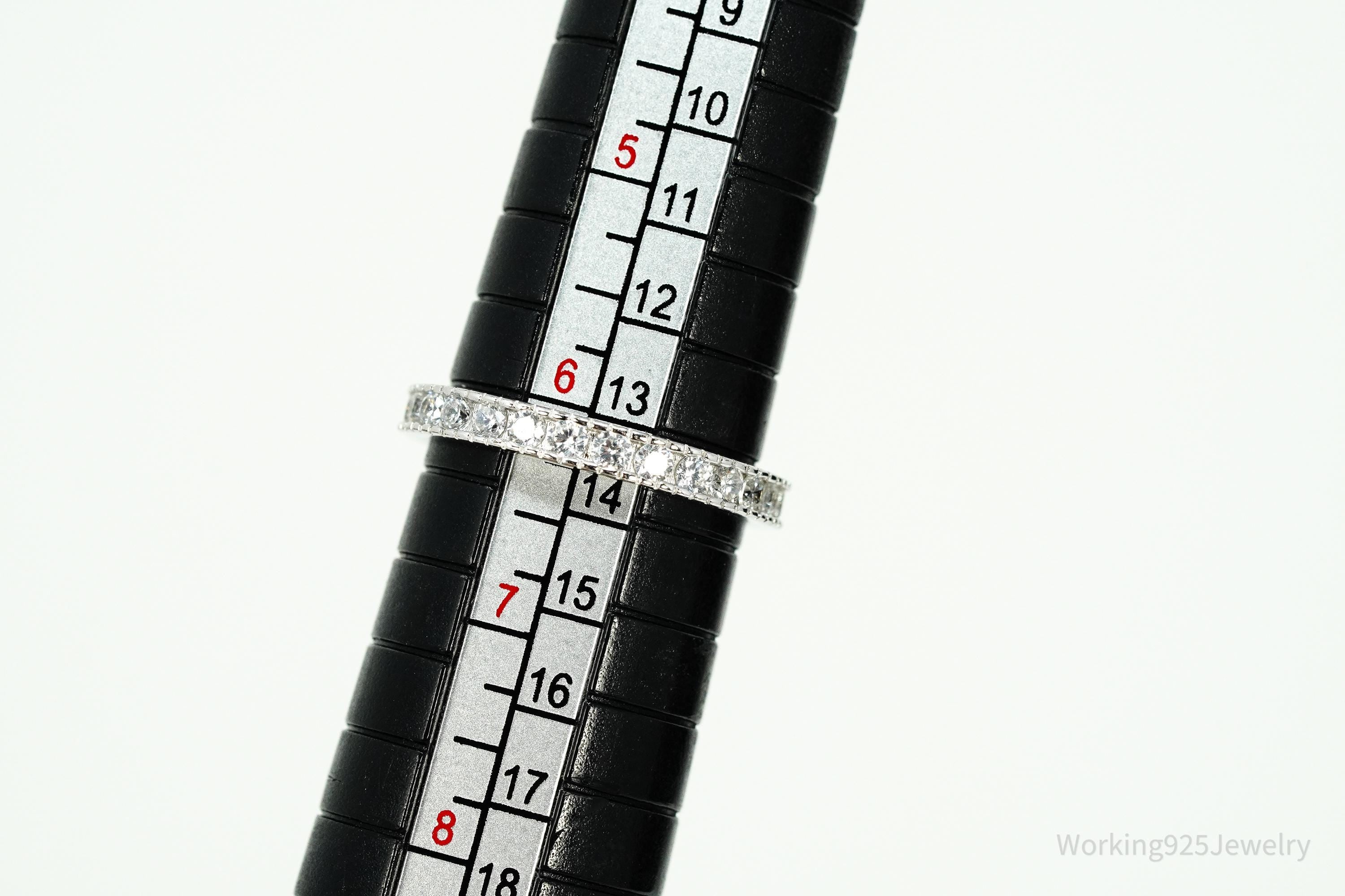 Vintage Cubic Zirconia Sterling Silver Band Ring - Size 6.25