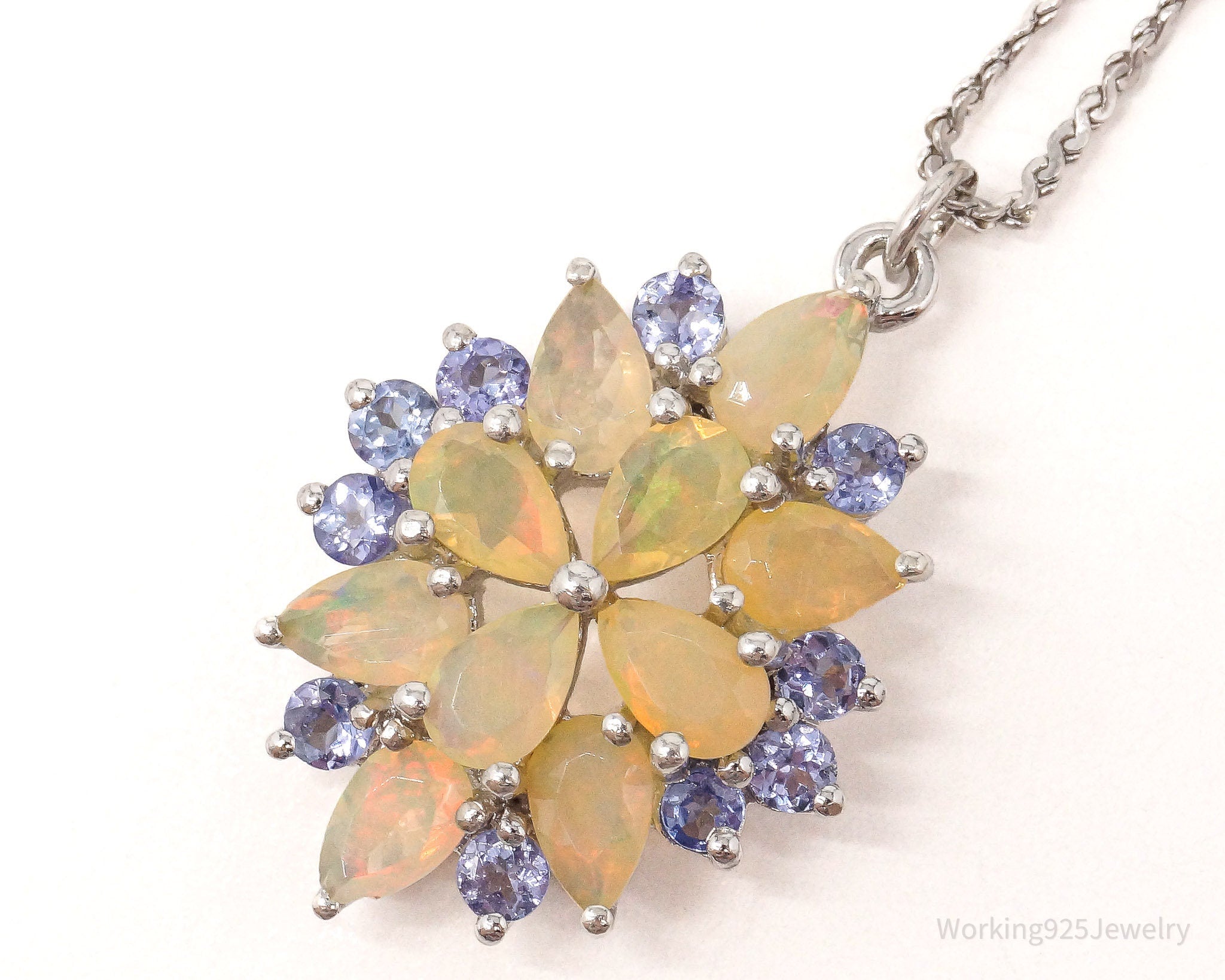 GIE Ethiopian Opal & Tanzanite Sterling Silver Necklace 18"