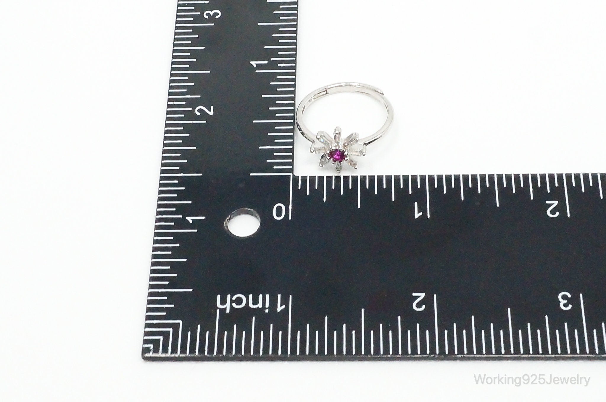 Vintage Pink Topaz & Cubic Zirconia Sterling Silver Flower Ring - Size 6 Adj.